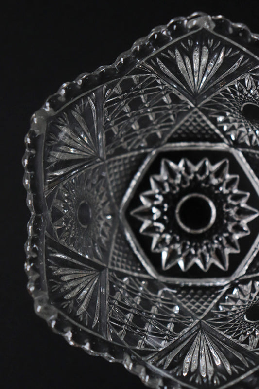 Vintage Glass Collection No.002 – Japanese Pressed Glass Object, Sculptural Crystal-Cut Bowl, Decorative Glass Vessel