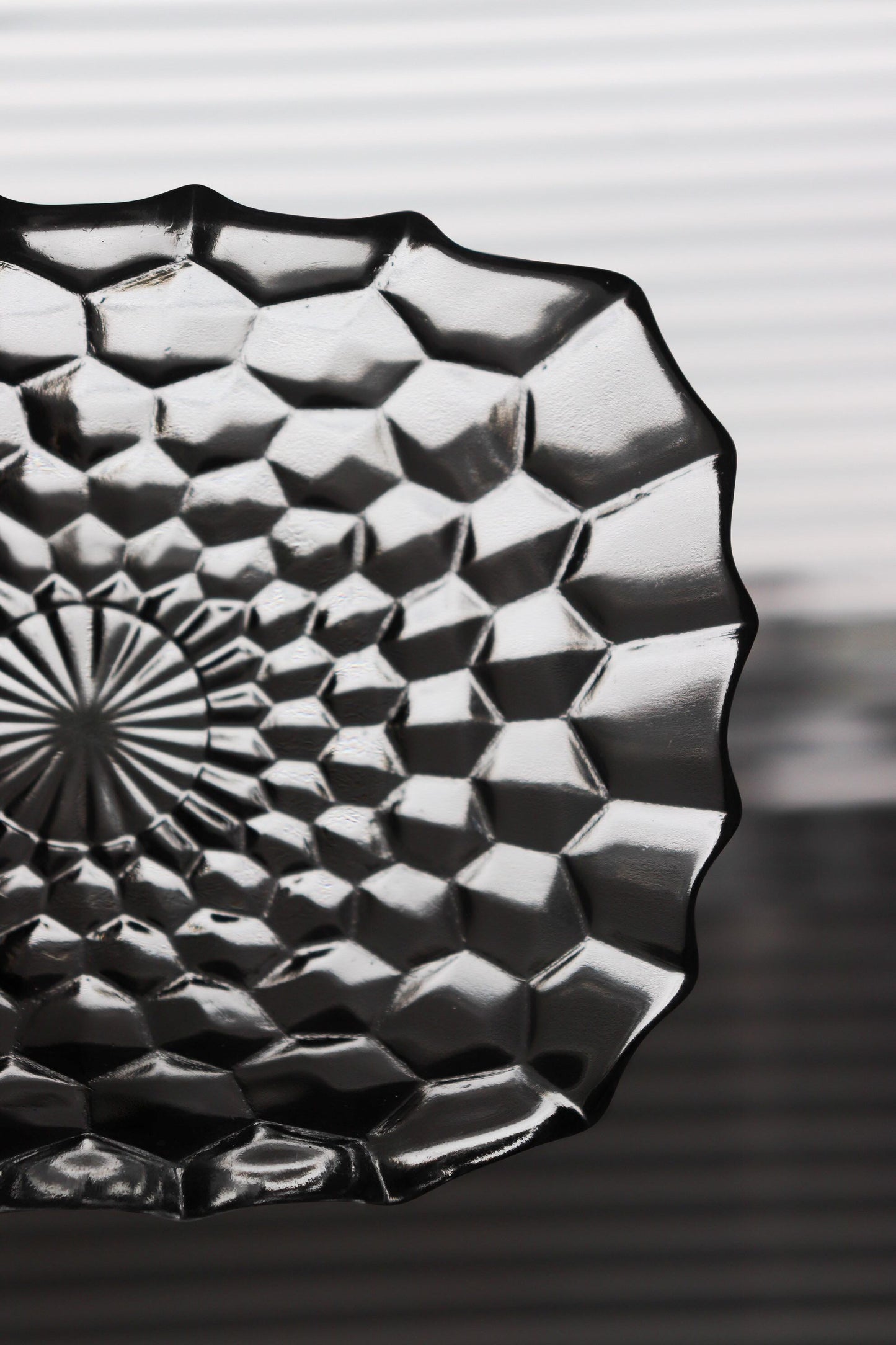 Vintage Glass Collection No.001 – Japanese Faceted Glass Object, Clear Sculptural Glass Dish, Oval Glass Tray