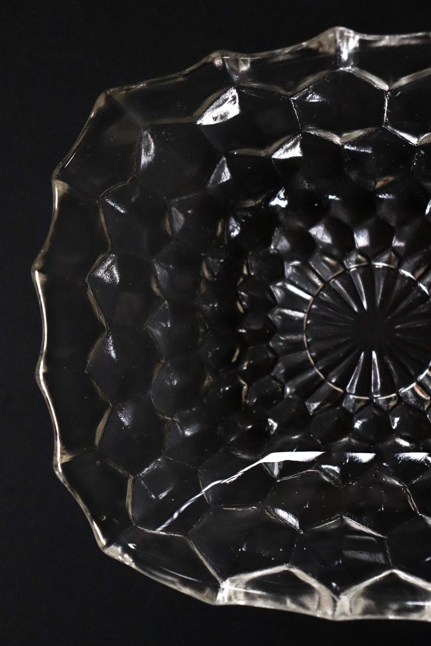 Vintage Glass Collection No.001 – Japanese Faceted Glass Object, Clear Sculptural Glass Dish, Oval Glass Tray