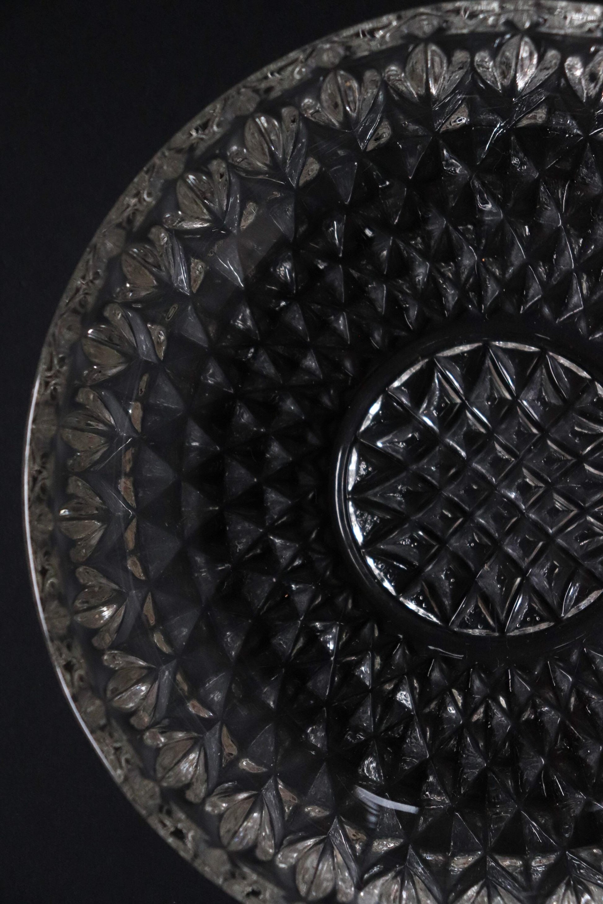 Vintage Glass Collection No.004 – Japanese Vintage Glass Plate, Faceted Glass Object, Sculptural Dessert Dish, Decorative Glass Tray