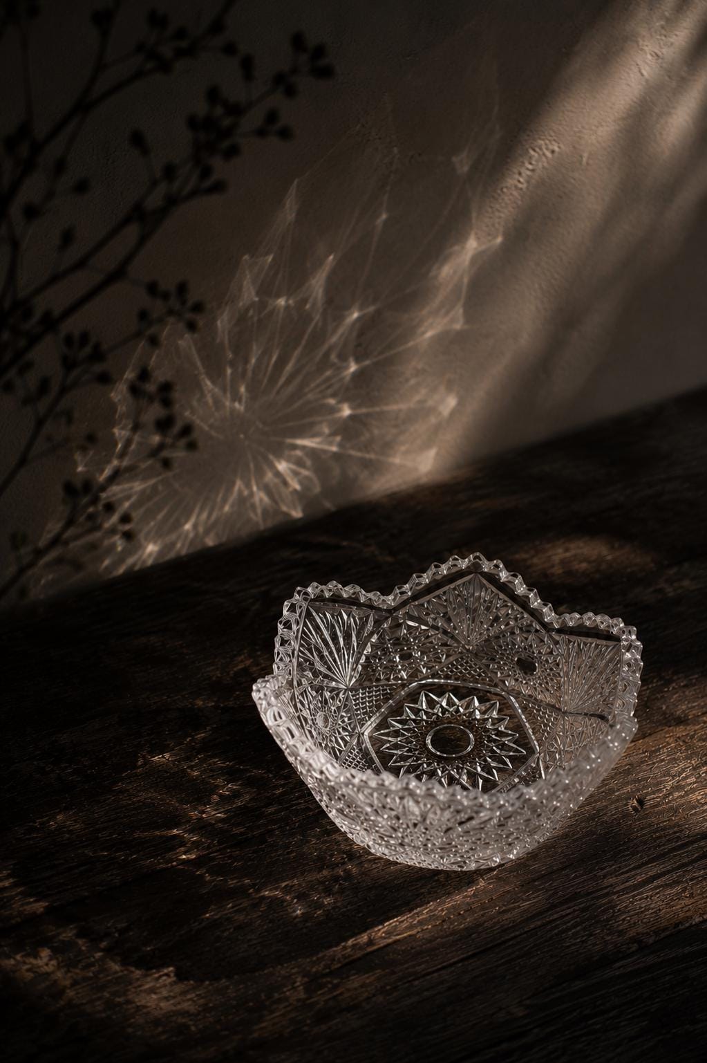 Vintage Glass Collection No.002 – Japanese Pressed Glass Object, Sculptural Crystal-Cut Bowl, Decorative Glass Vessel