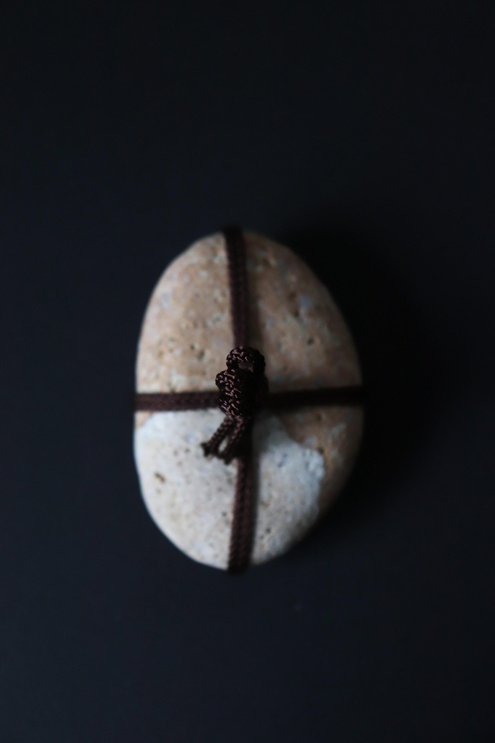 Japanese Sekimori Ishi Boundary Stone, Niigata Stone with Edo Uchi Cord, Wabi Sabi Object, Japanese Tea Garden Decor