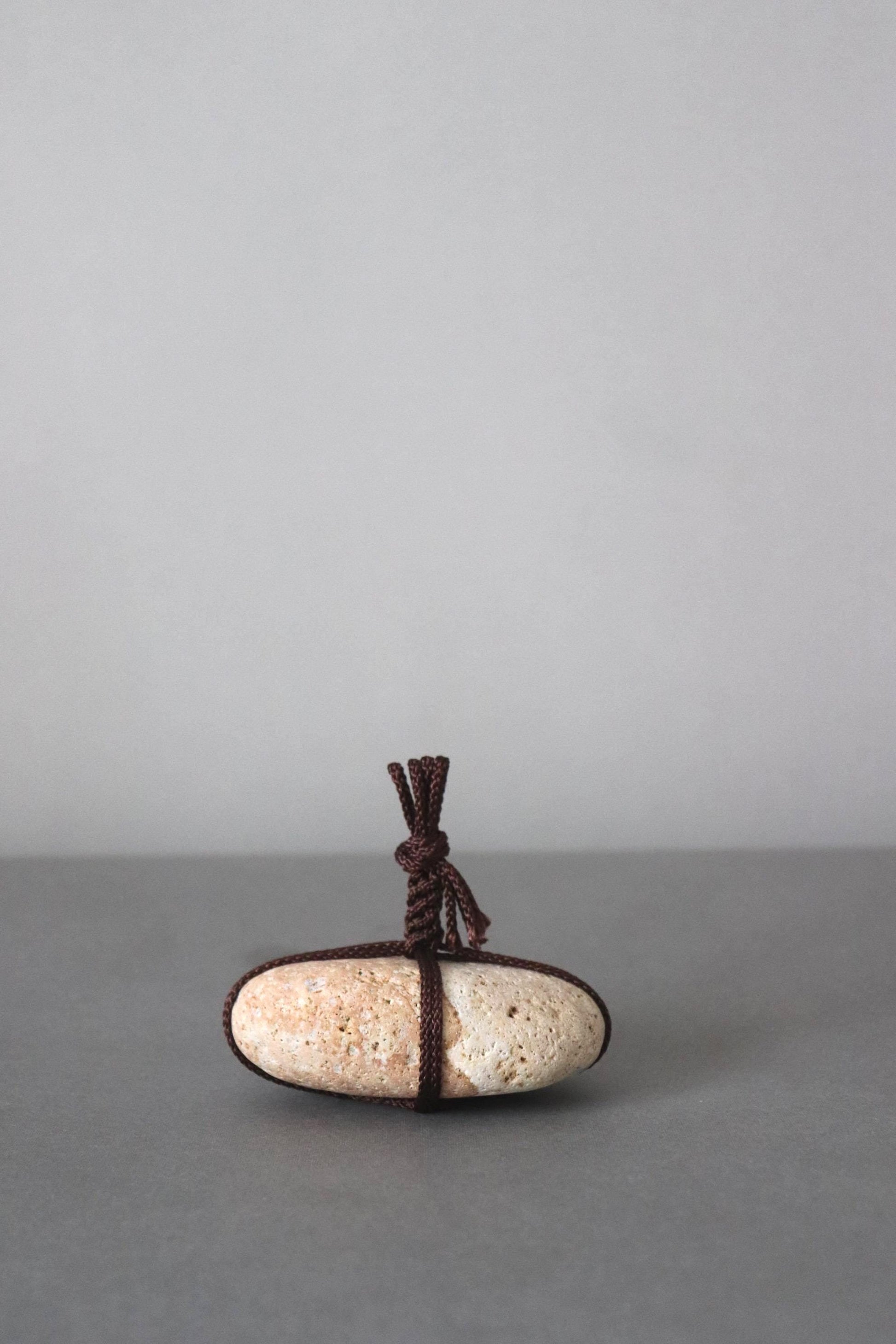 Japanese Sekimori Ishi Boundary Stone, Niigata Stone with Edo Uchi Cord, Wabi Sabi Object, Japanese Tea Garden Decor