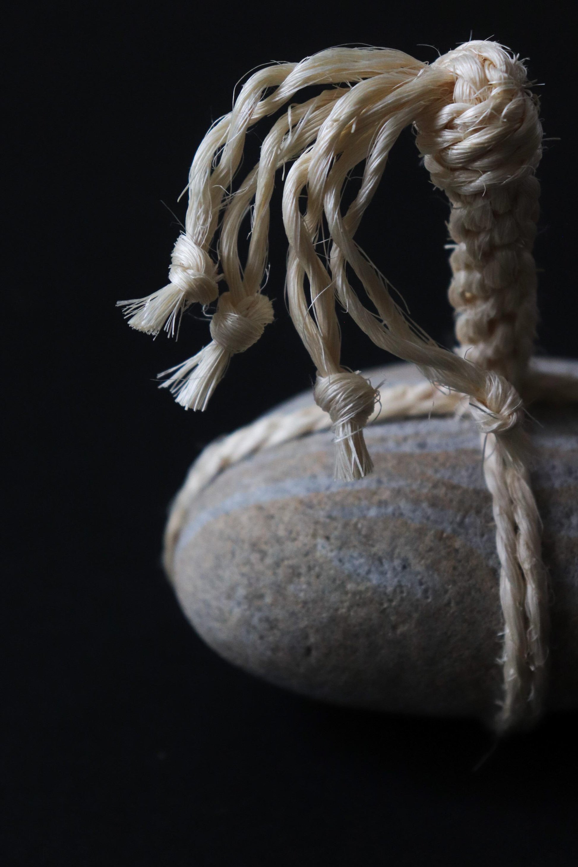 Japanese Sekimori Ishi Boundary Stone, Niigata Stone with Sisal Rope, Wabi Sabi Object, Japanese Tea Garden Decor