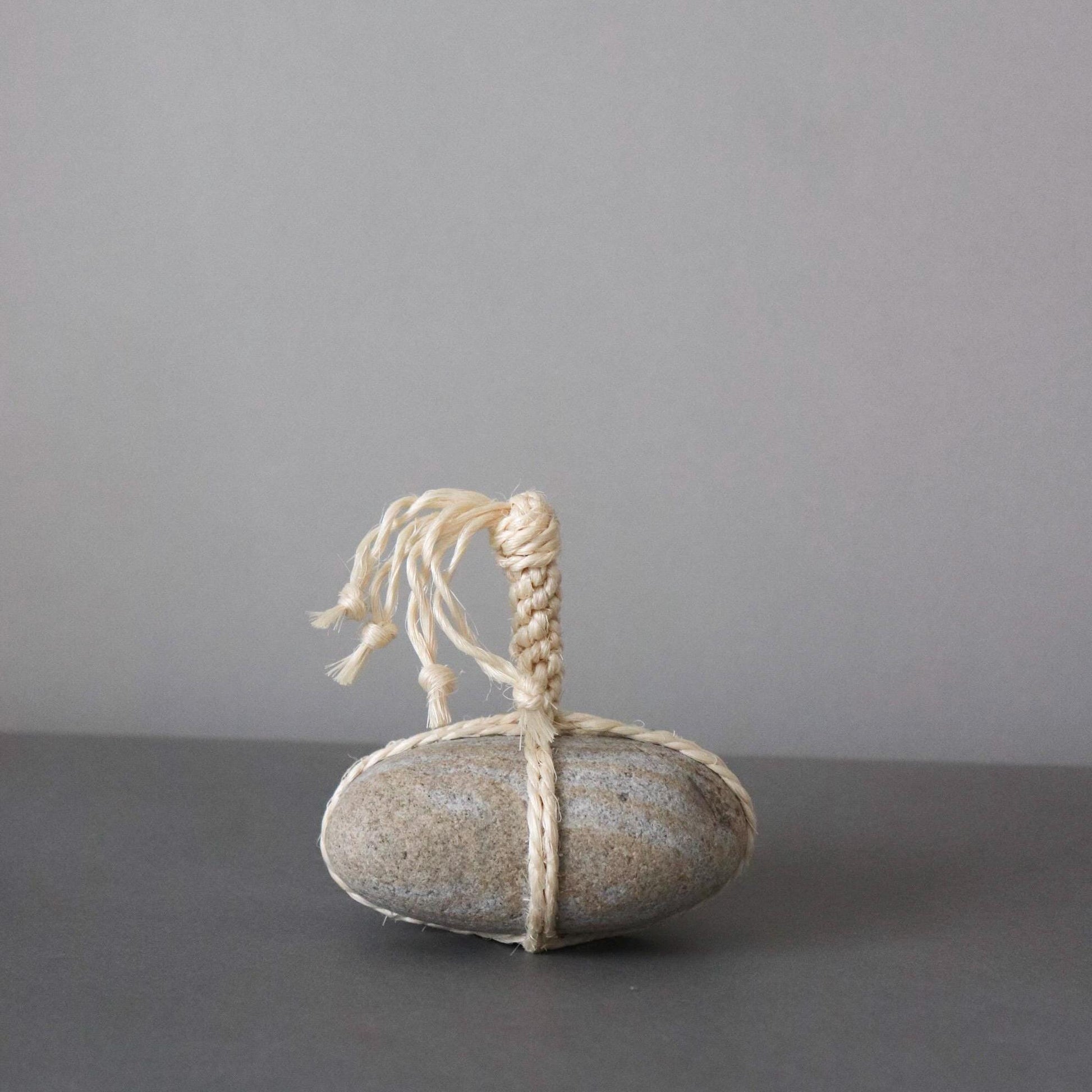 Japanese Sekimori Ishi Boundary Stone, Niigata Stone with Sisal Rope, Wabi Sabi Object, Japanese Tea Garden Decor