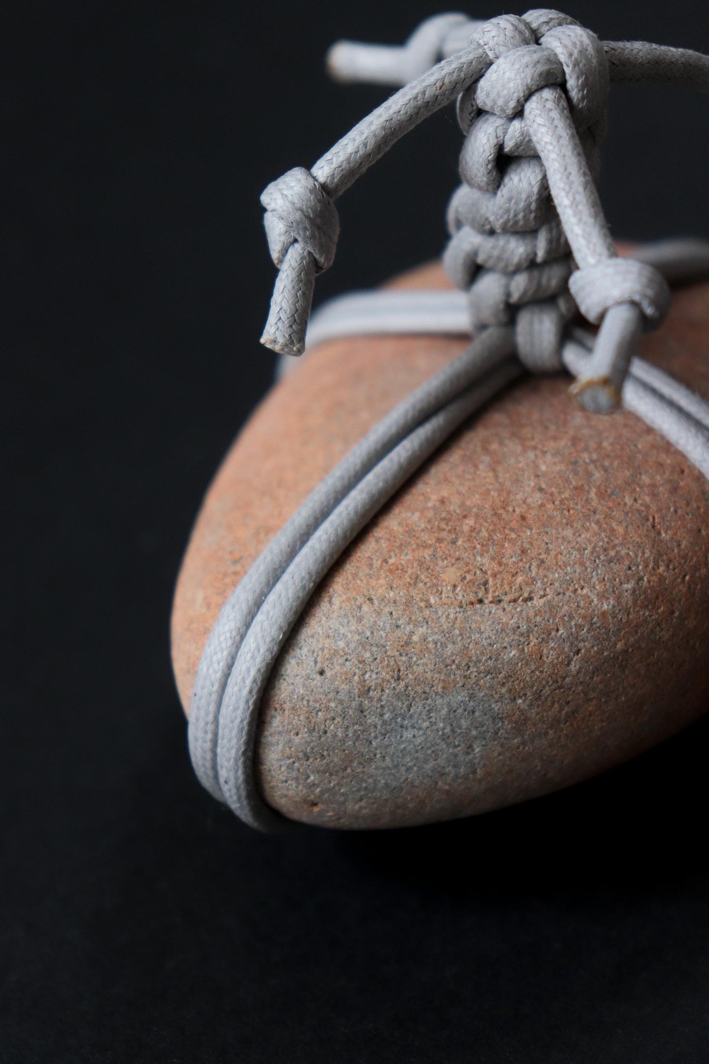 Japanese Sekimori Ishi Boundary Stone | Sunset Orange Niigata River Stone | Gray Wax Cord | Wabi Sabi Zen Garden Object | Made in Japan