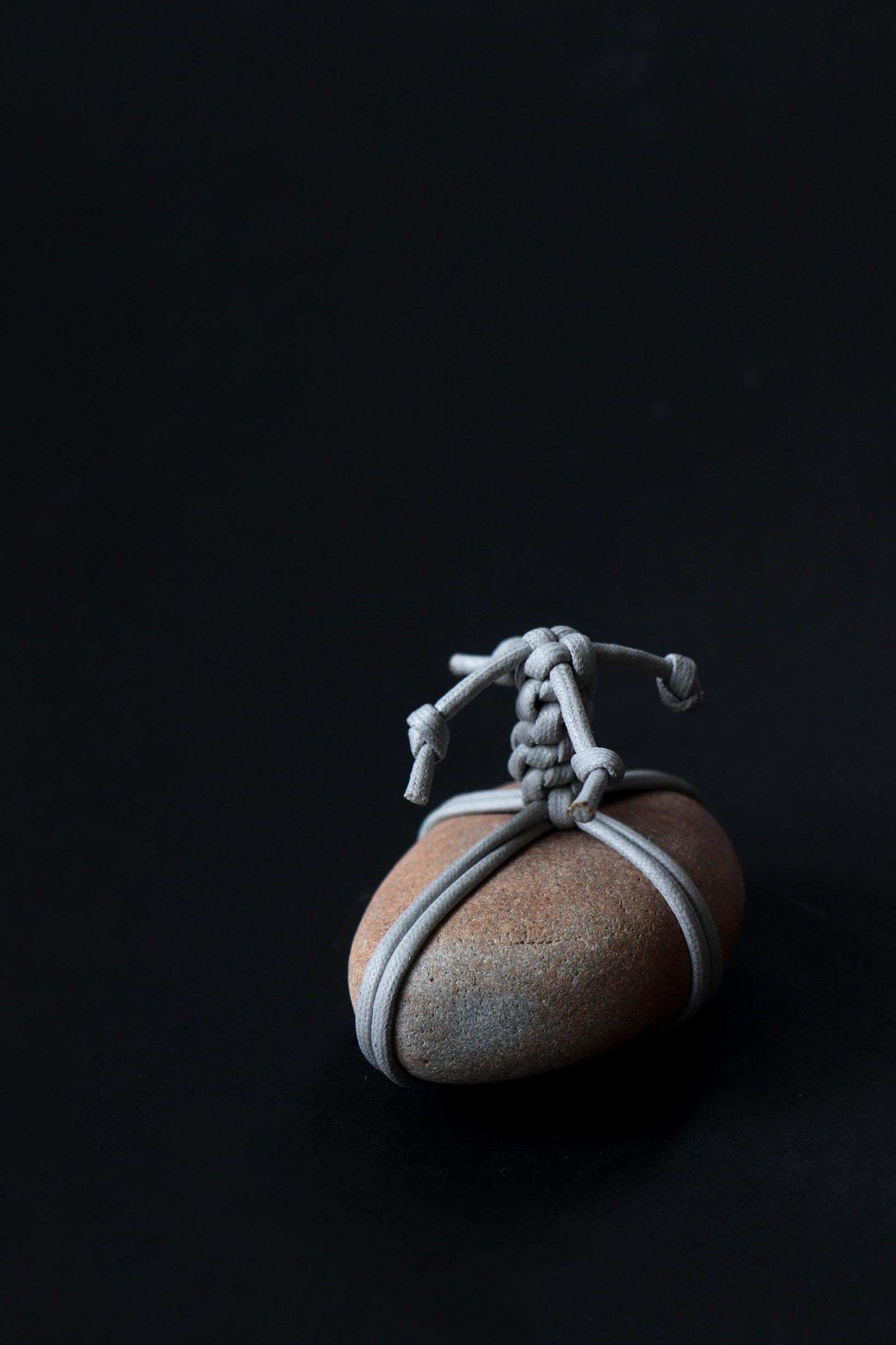 Japanese Sekimori Ishi Boundary Stone | Sunset Orange Niigata River Stone | Gray Wax Cord | Wabi Sabi Zen Garden Object | Made in Japan