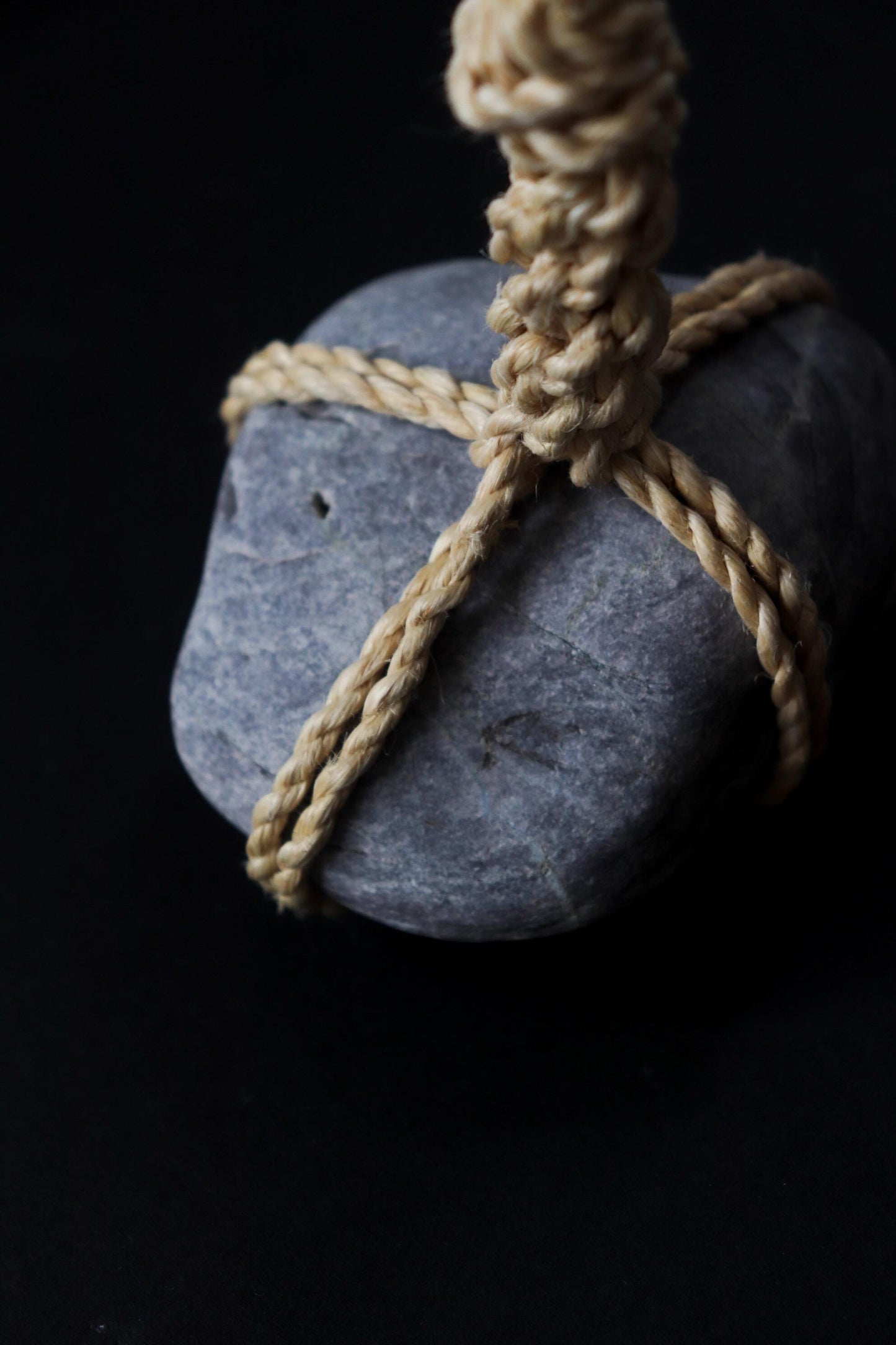 Japanese Sekimori Ishi Boundary Stone | Niigata Purple Stone with Seima Hemp Cord | Wabi Sabi Zen Garden Object | Made in Japan