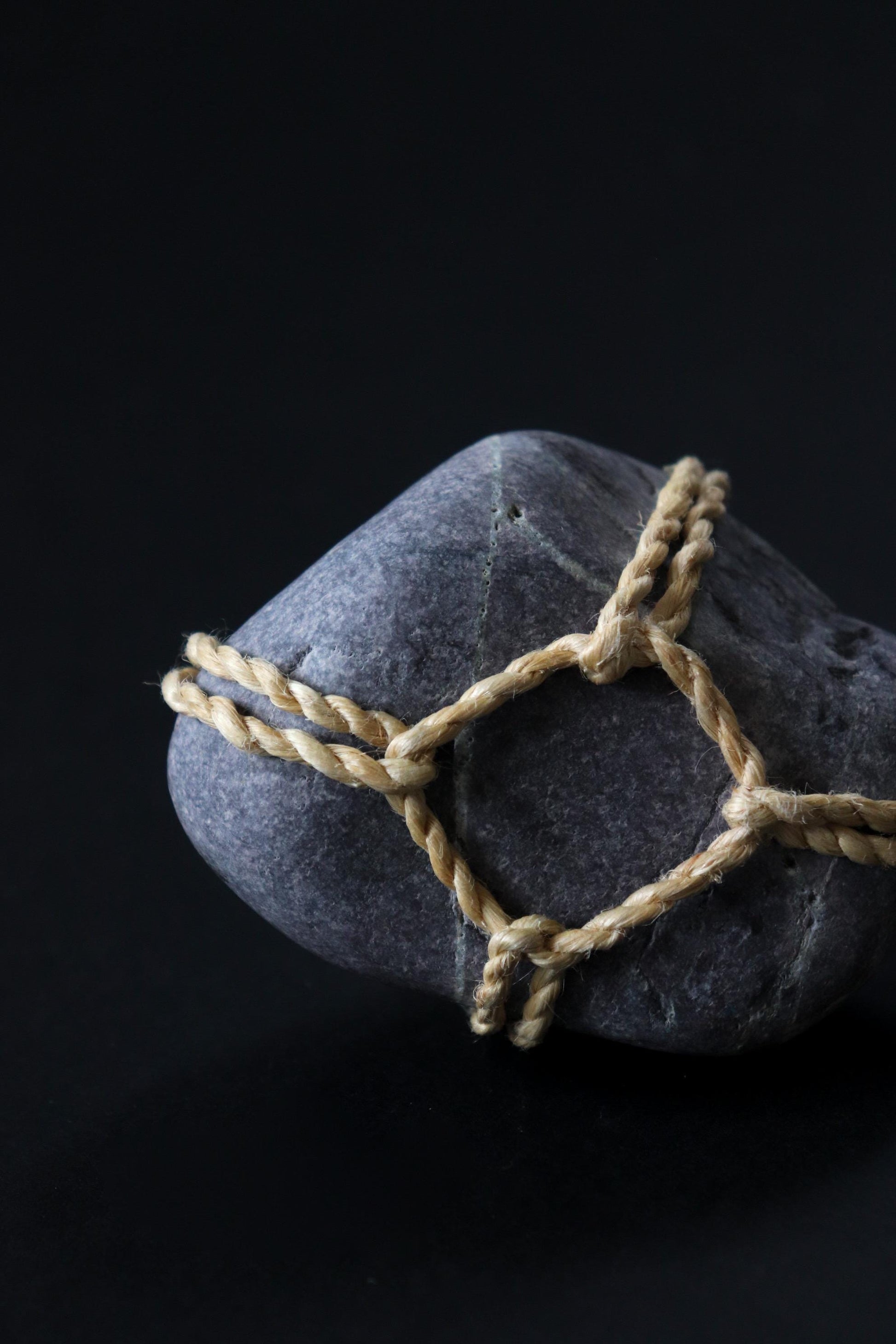Japanese Sekimori Ishi Boundary Stone | Niigata Purple Stone with Seima Hemp Cord | Wabi Sabi Zen Garden Object | Made in Japan