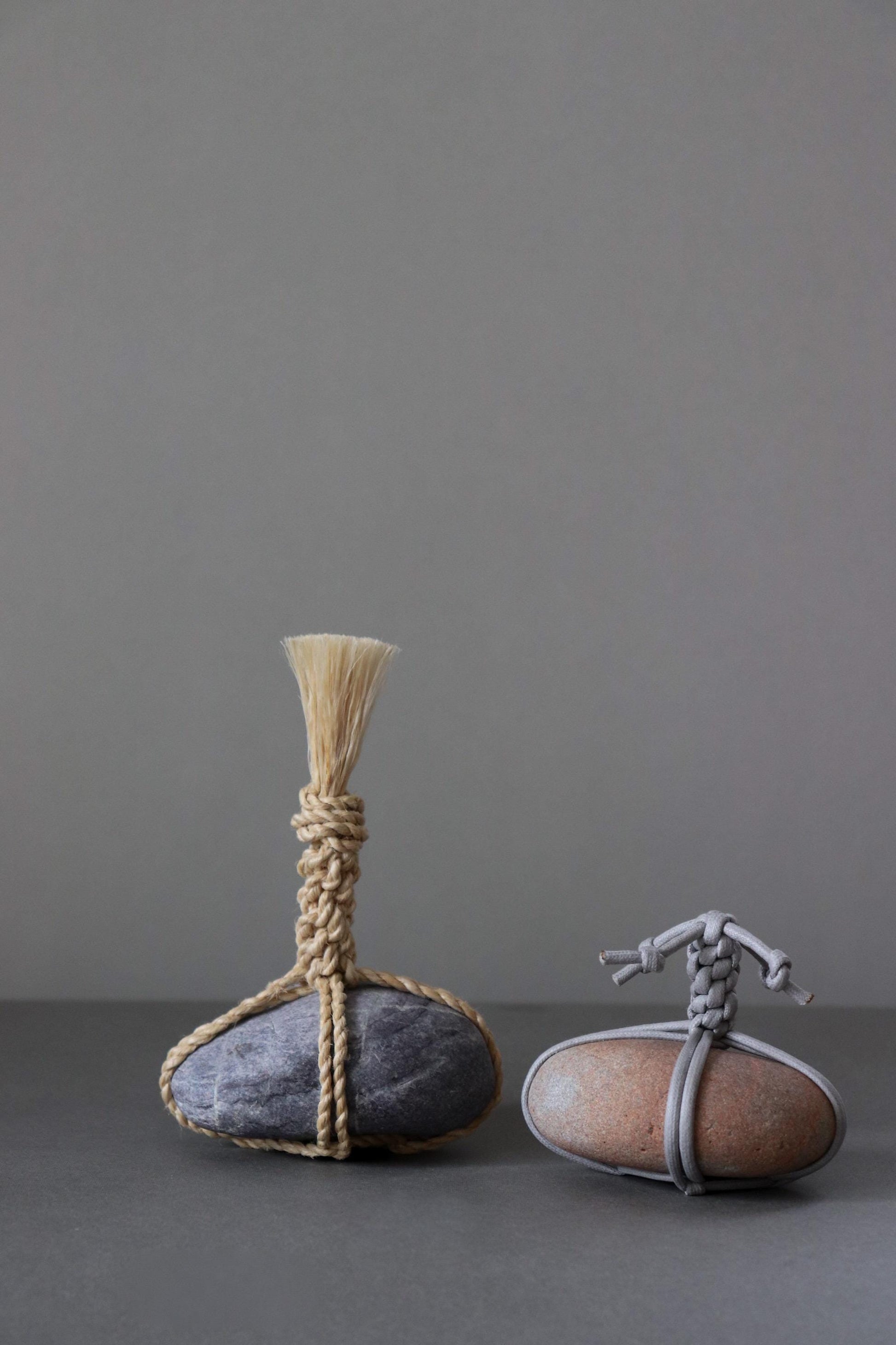 Japanese Sekimori Ishi Boundary Stone | Niigata Purple Stone with Seima Hemp Cord | Wabi Sabi Zen Garden Object | Made in Japan
