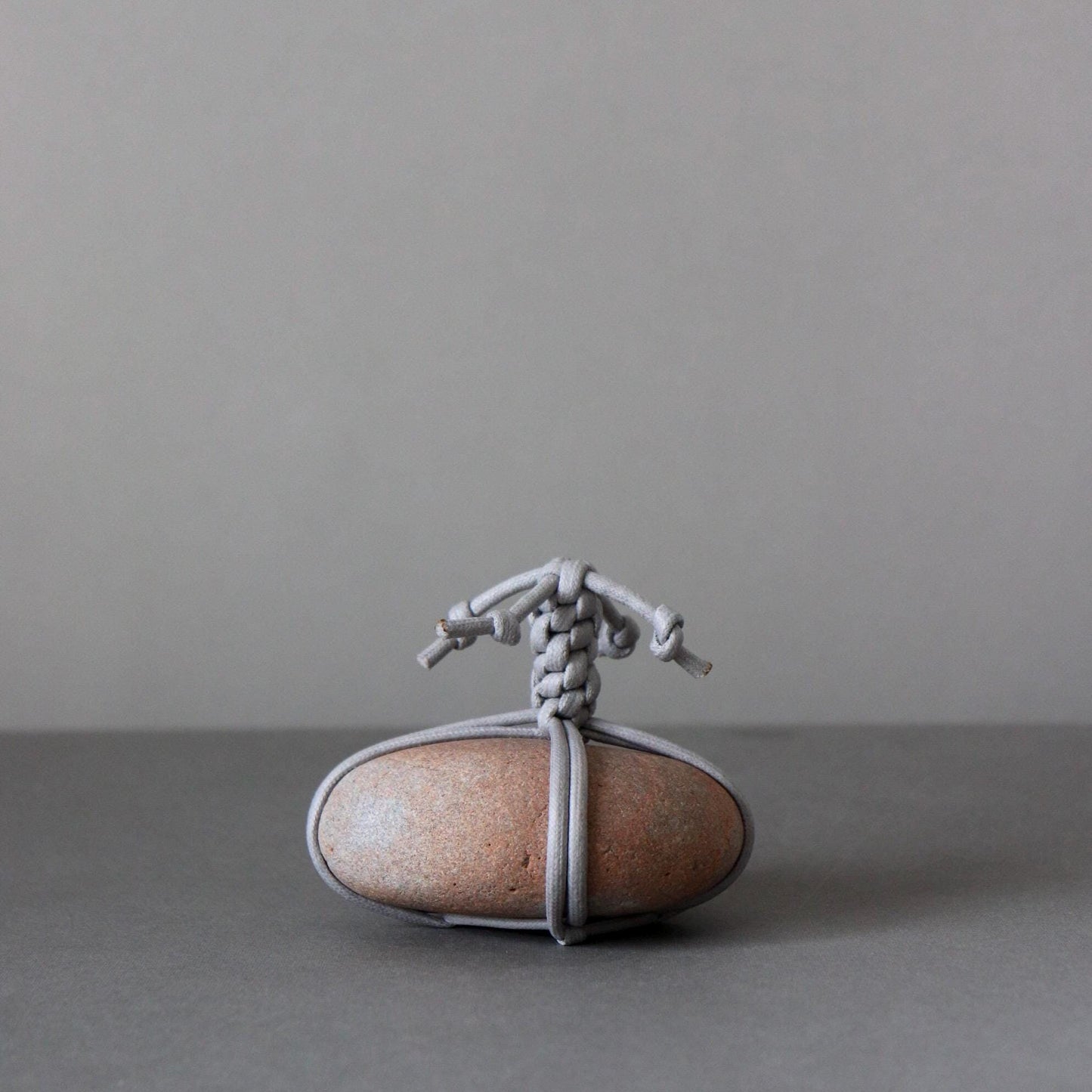 Japanese Sekimori Ishi Boundary Stone | Sunset Orange Niigata River Stone | Gray Wax Cord | Wabi Sabi Zen Garden Object | Made in Japan