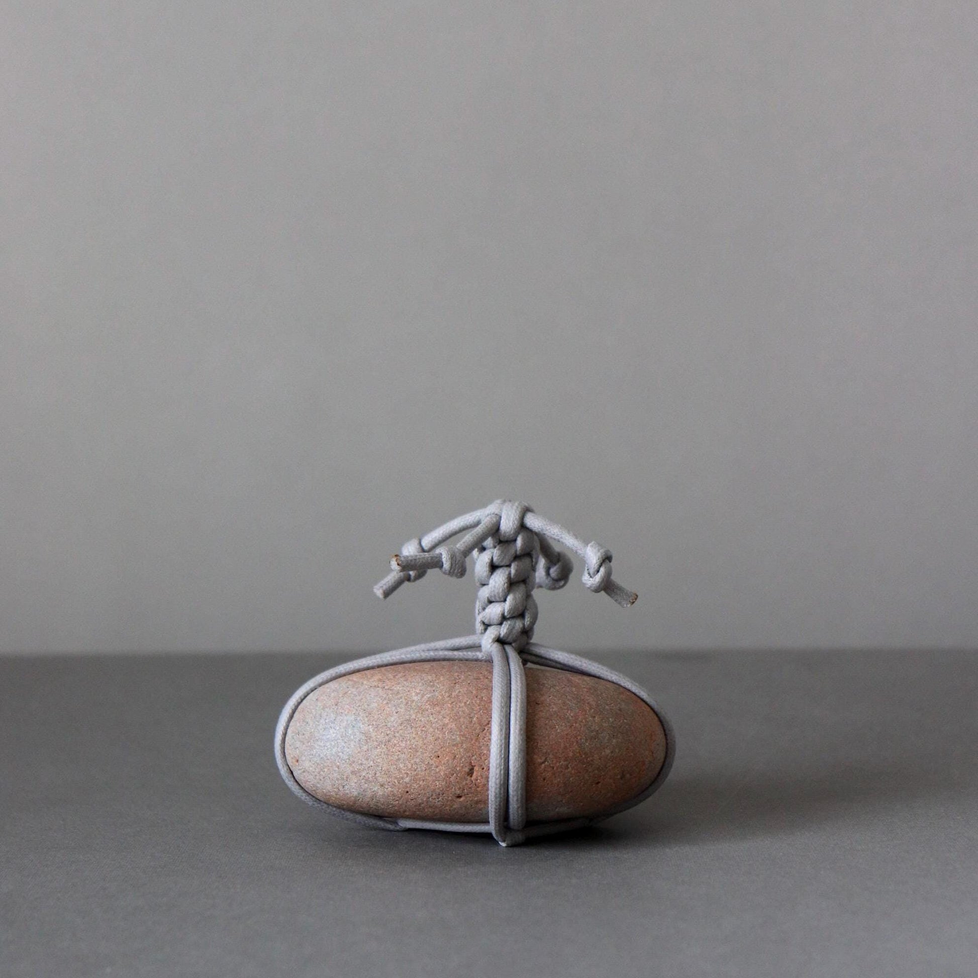 Japanese Sekimori Ishi Boundary Stone | Sunset Orange Niigata River Stone | Gray Wax Cord | Wabi Sabi Zen Garden Object | Made in Japan