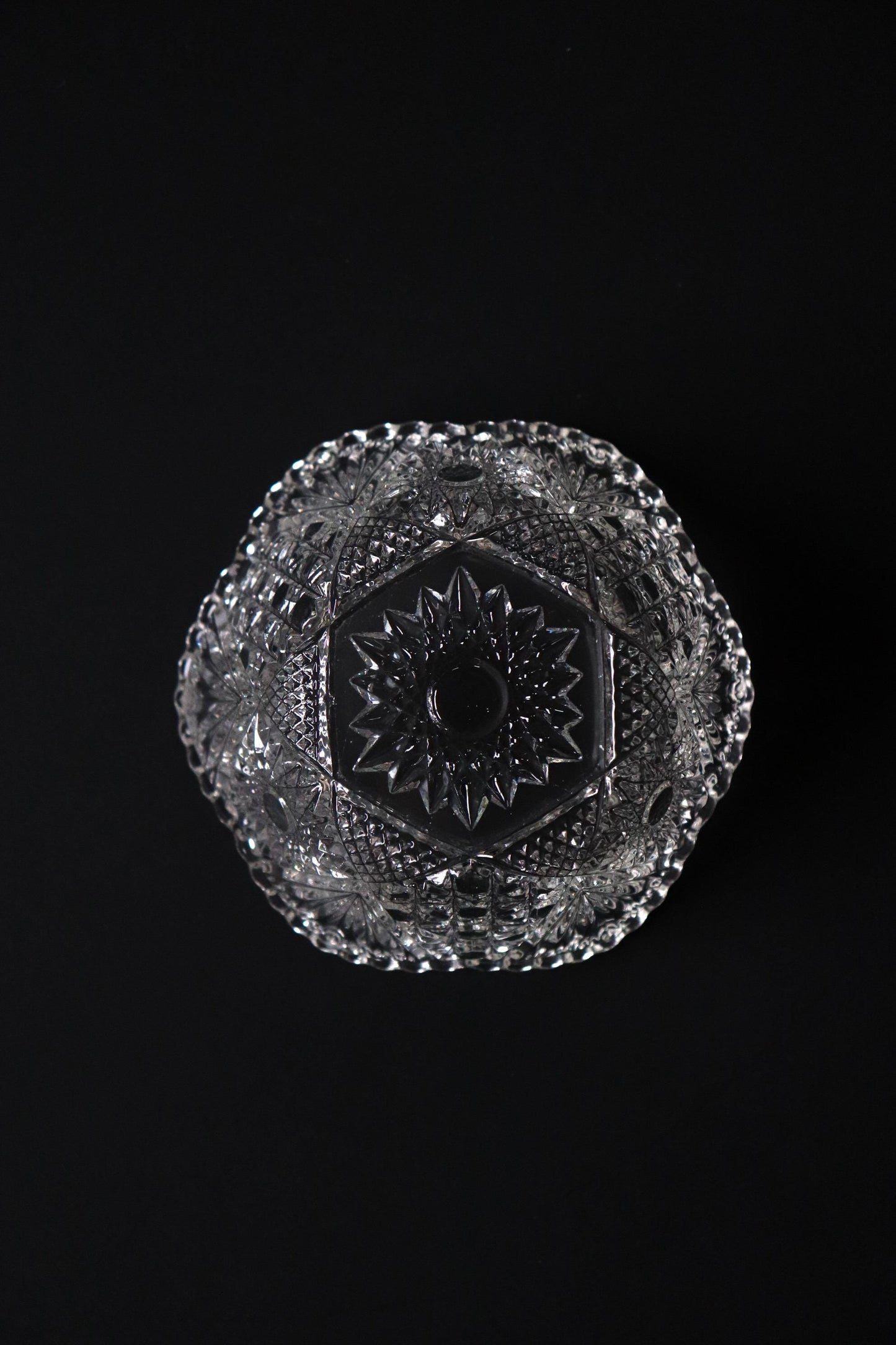 Vintage Glass Collection No.002 – Japanese Pressed Glass Object, Sculptural Crystal-Cut Bowl, Decorative Glass Vessel