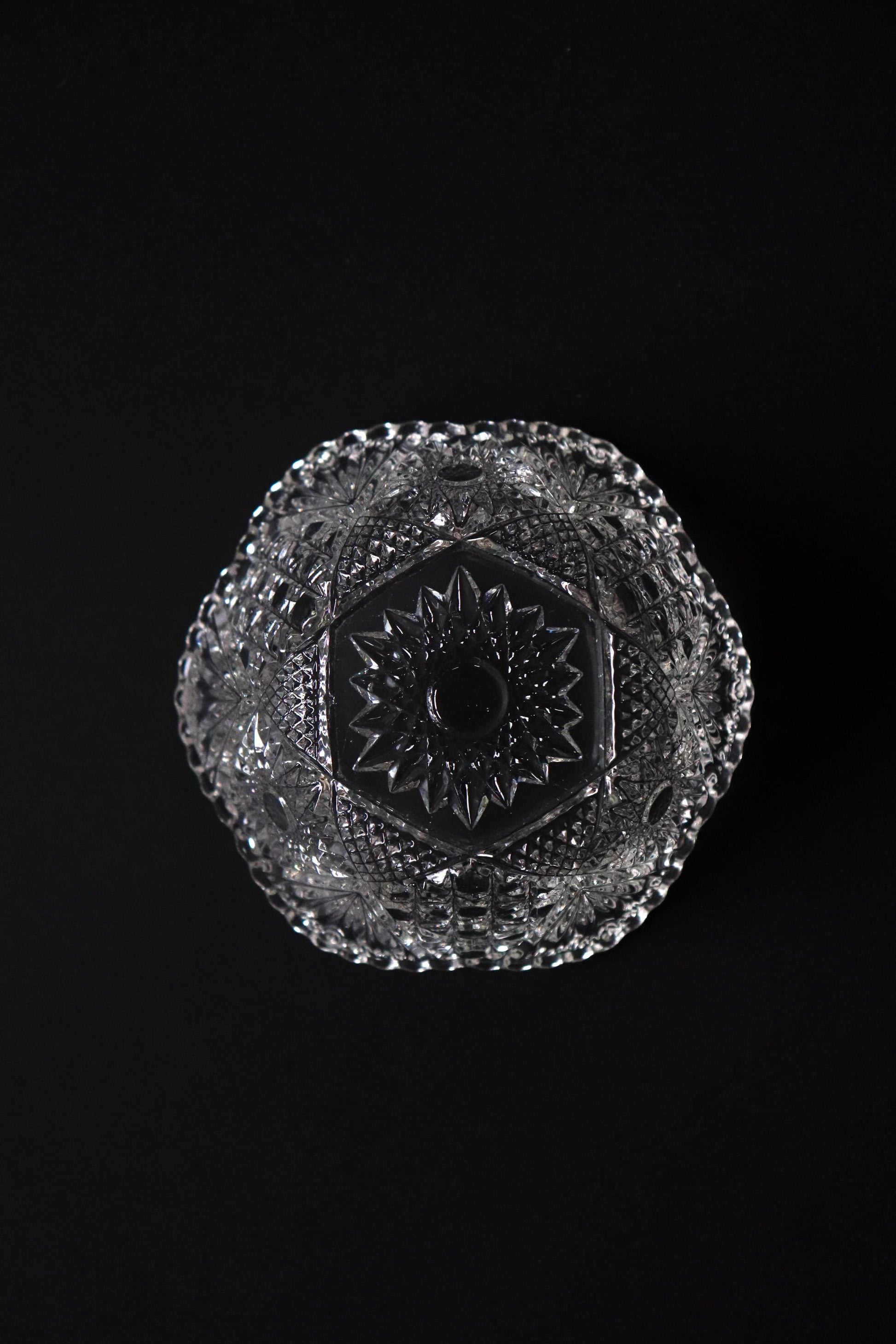 Vintage Glass Collection No.002 – Japanese Pressed Glass Object, Sculptural Crystal-Cut Bowl, Decorative Glass Vessel