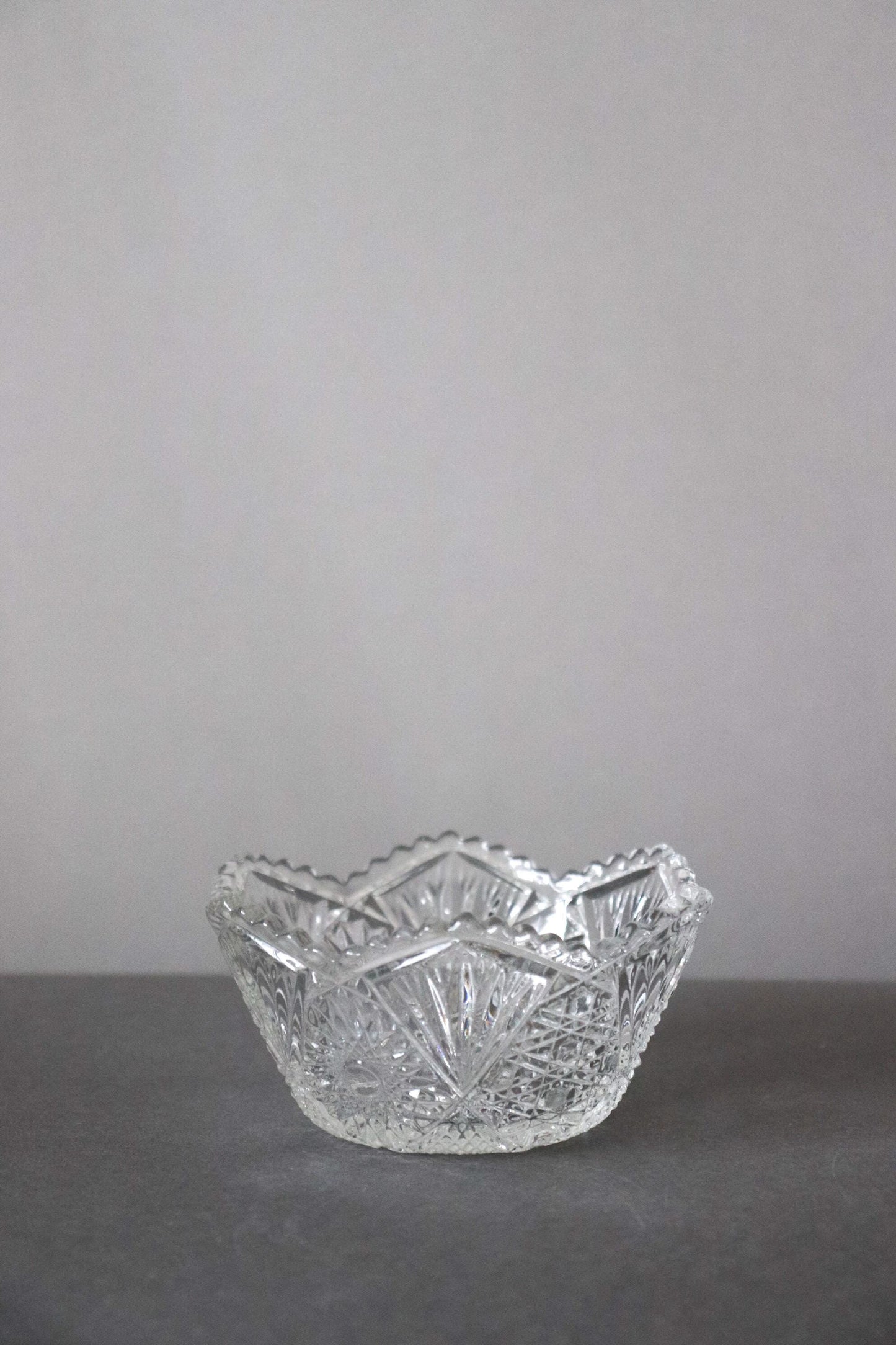 Vintage Glass Collection No.002 – Japanese Pressed Glass Object, Sculptural Crystal-Cut Bowl, Decorative Glass Vessel