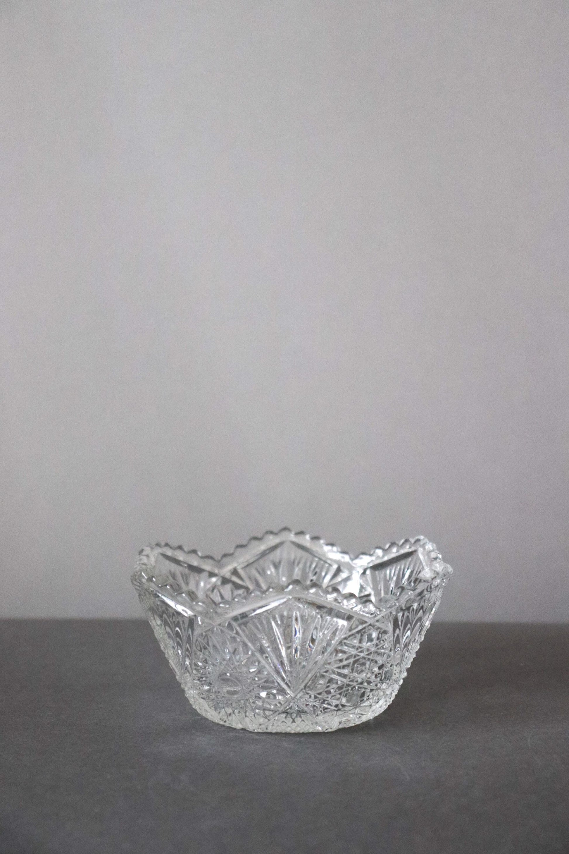 Vintage Glass Collection No.002 – Japanese Pressed Glass Object, Sculptural Crystal-Cut Bowl, Decorative Glass Vessel