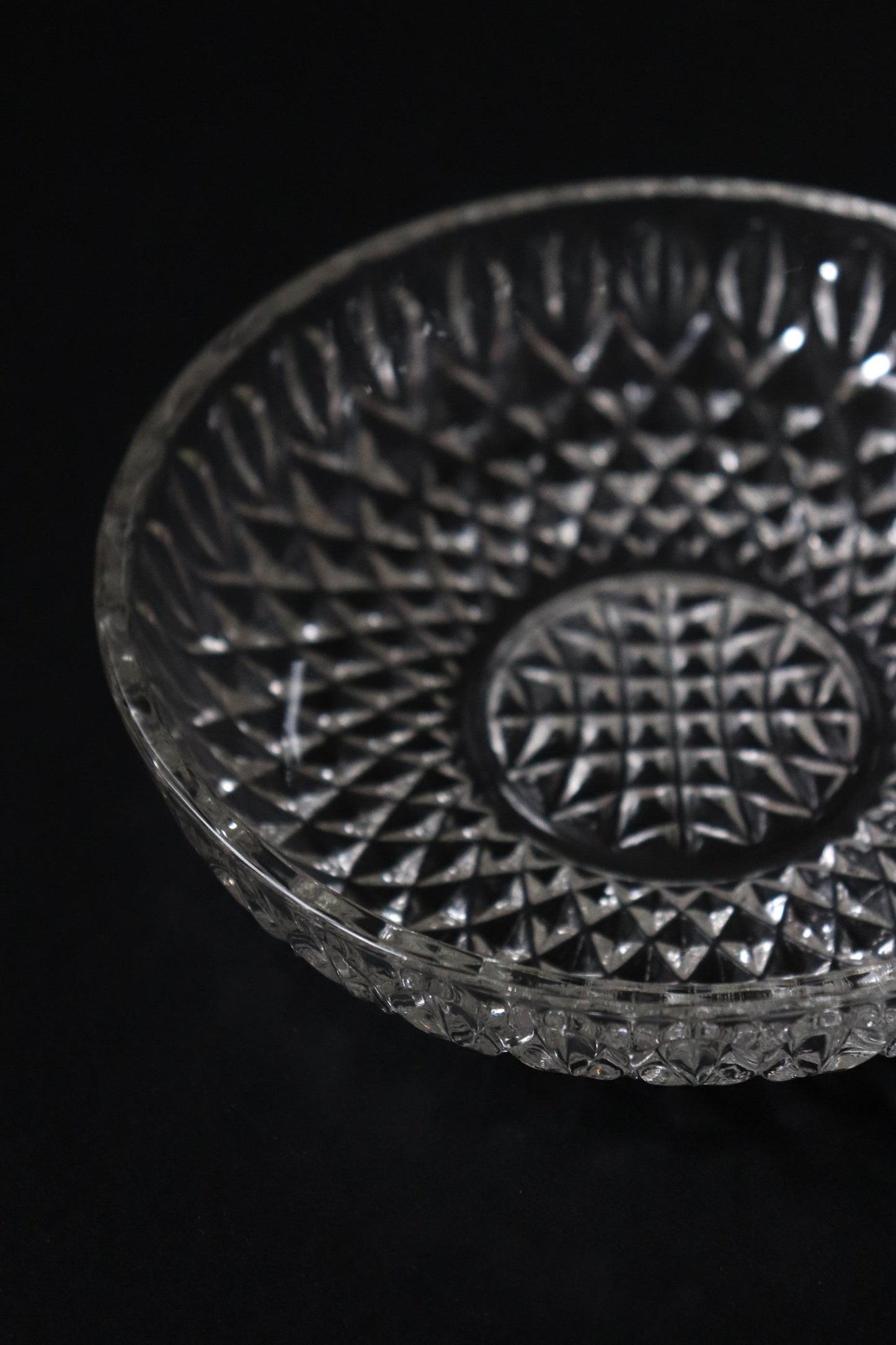 Vintage Glass Collection No.004 – Japanese Vintage Glass Plate, Faceted Glass Object, Sculptural Dessert Dish, Decorative Glass Tray