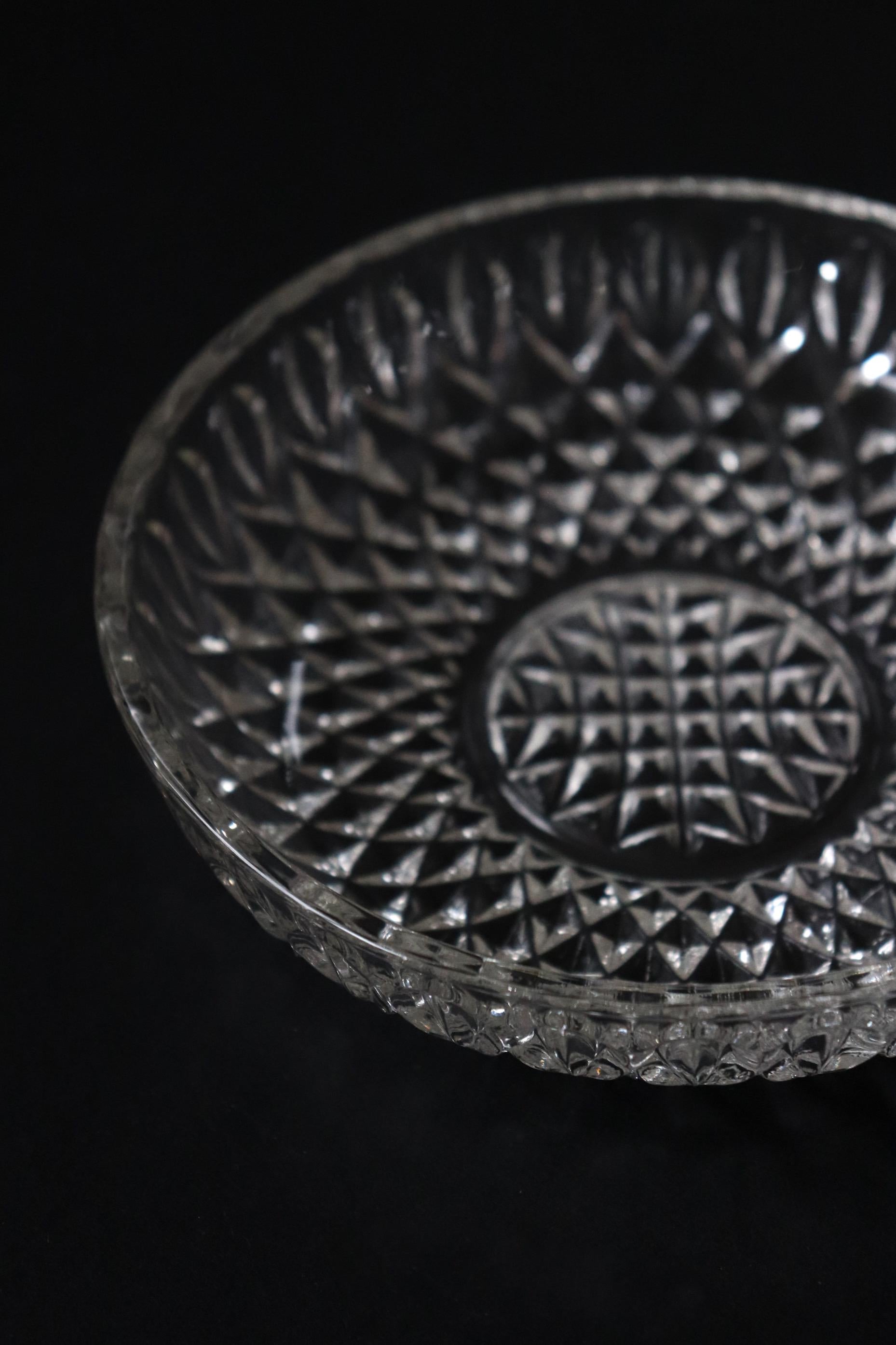 Vintage Glass Collection No.004 – Japanese Vintage Glass Plate, Faceted Glass Object, Sculptural Dessert Dish, Decorative Glass Tray