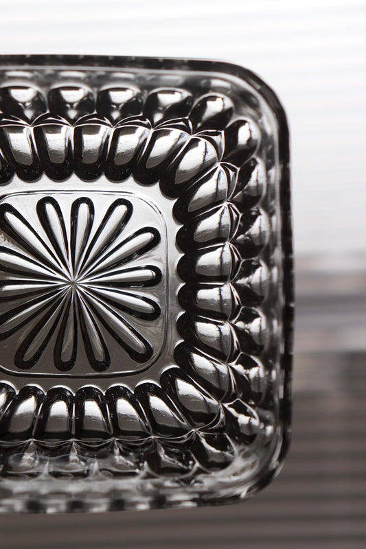 Vintage Glass Collection No.007 – Japanese Vintage Crystal Glass Bowl, Sculptural Glass Object, Square Glass Vessel, Decorative Glass Bowl