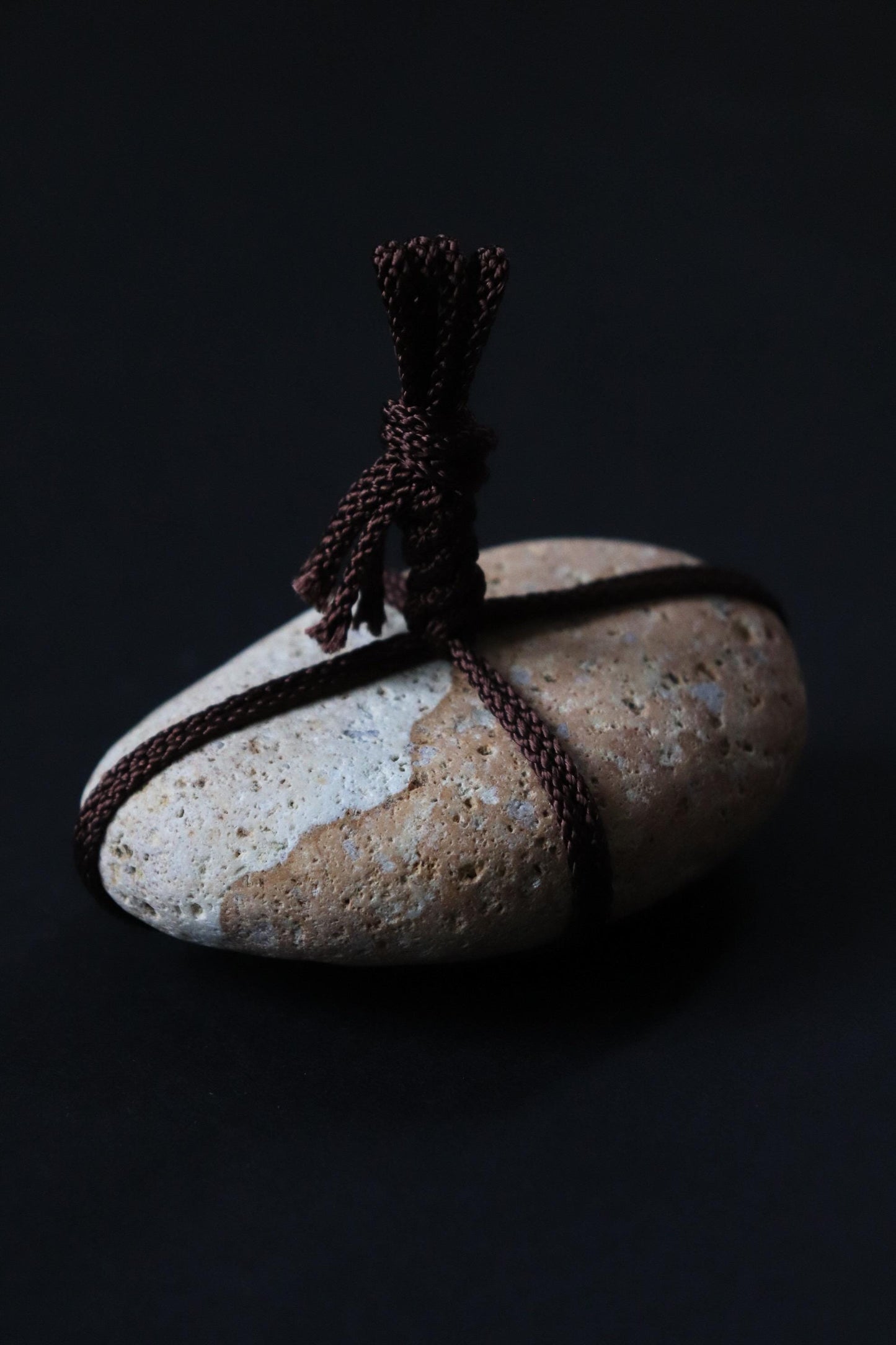 Japanese Sekimori Ishi Boundary Stone, Niigata Stone with Edo Uchi Cord, Wabi Sabi Object, Japanese Tea Garden Decor