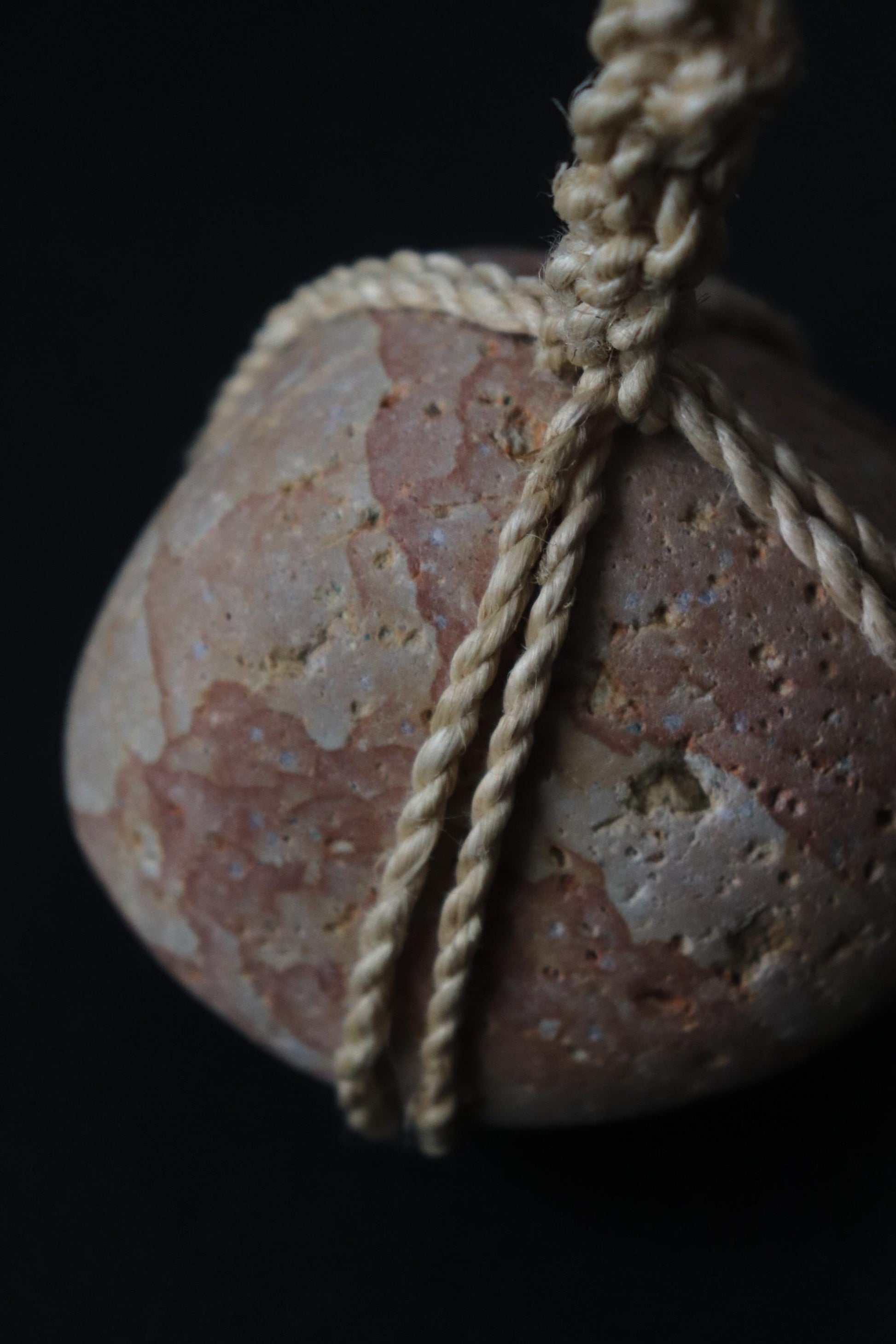 Japanese Sekimori Ishi Boundary Stone, Niigata River Stone with Sacred Hemp (Seima), Traditional Tea Garden Object