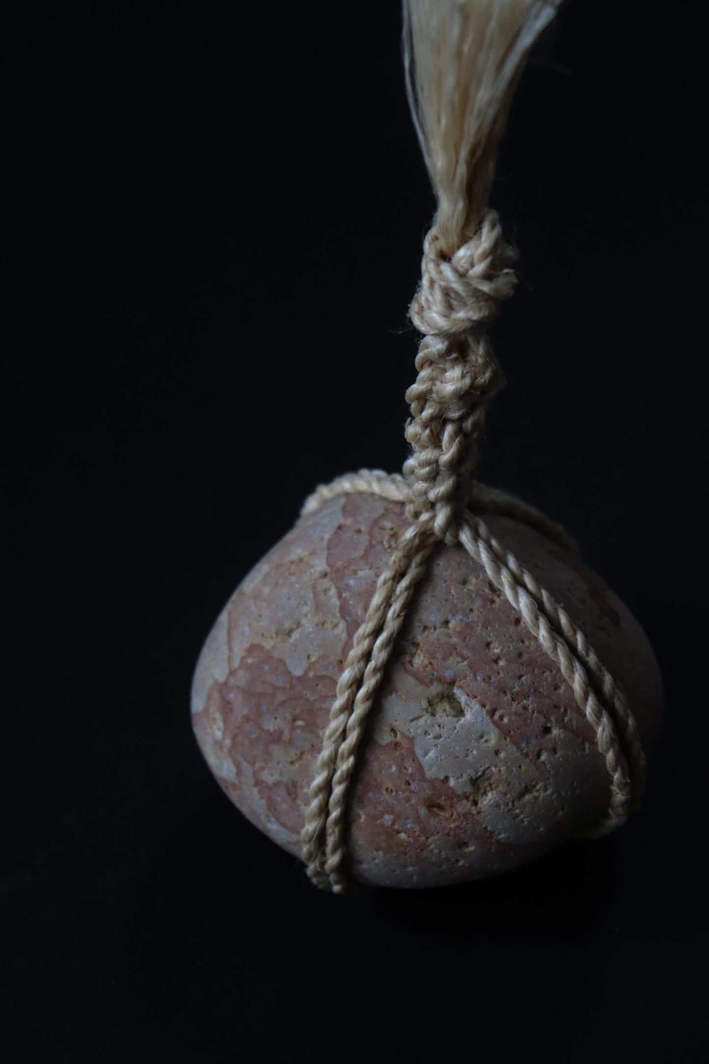 Japanese Sekimori Ishi Boundary Stone, Niigata River Stone with Sacred Hemp (Seima), Traditional Tea Garden Object