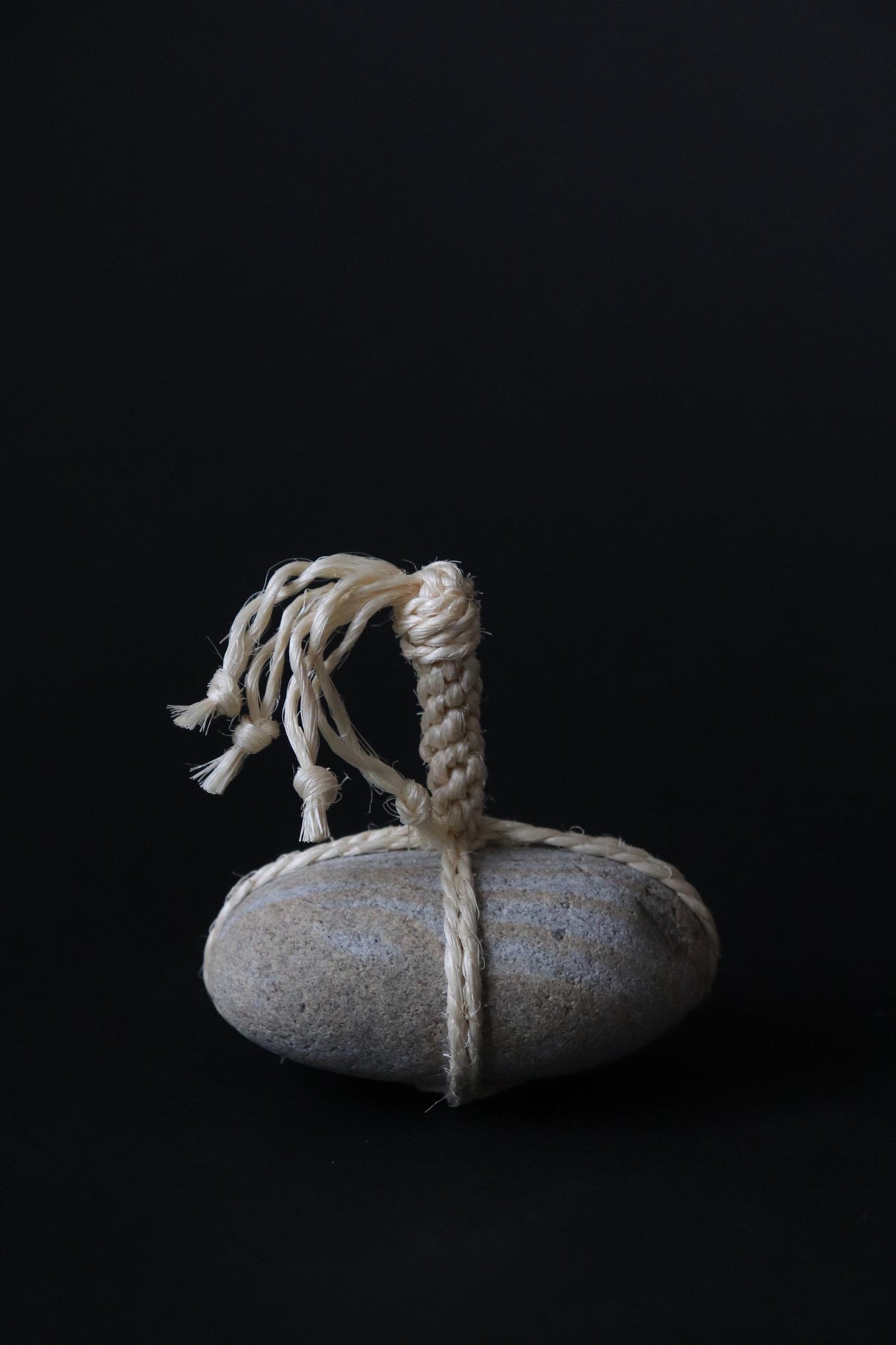 Japanese Sekimori Ishi Boundary Stone, Niigata Stone with Sisal Rope, Wabi Sabi Object, Japanese Tea Garden Decor