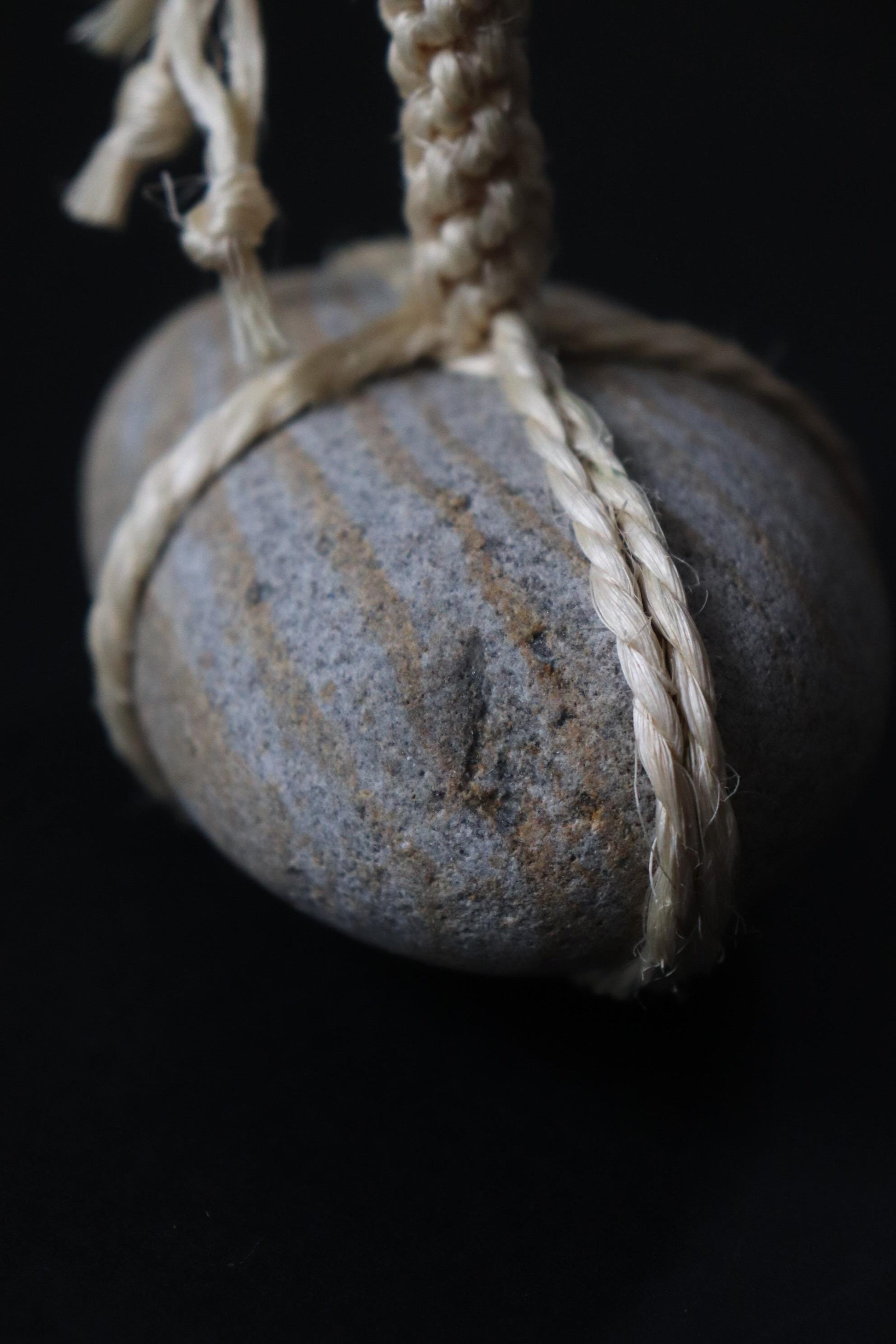 Japanese Sekimori Ishi Boundary Stone, Niigata Stone with Sisal Rope, Wabi Sabi Object, Japanese Tea Garden Decor