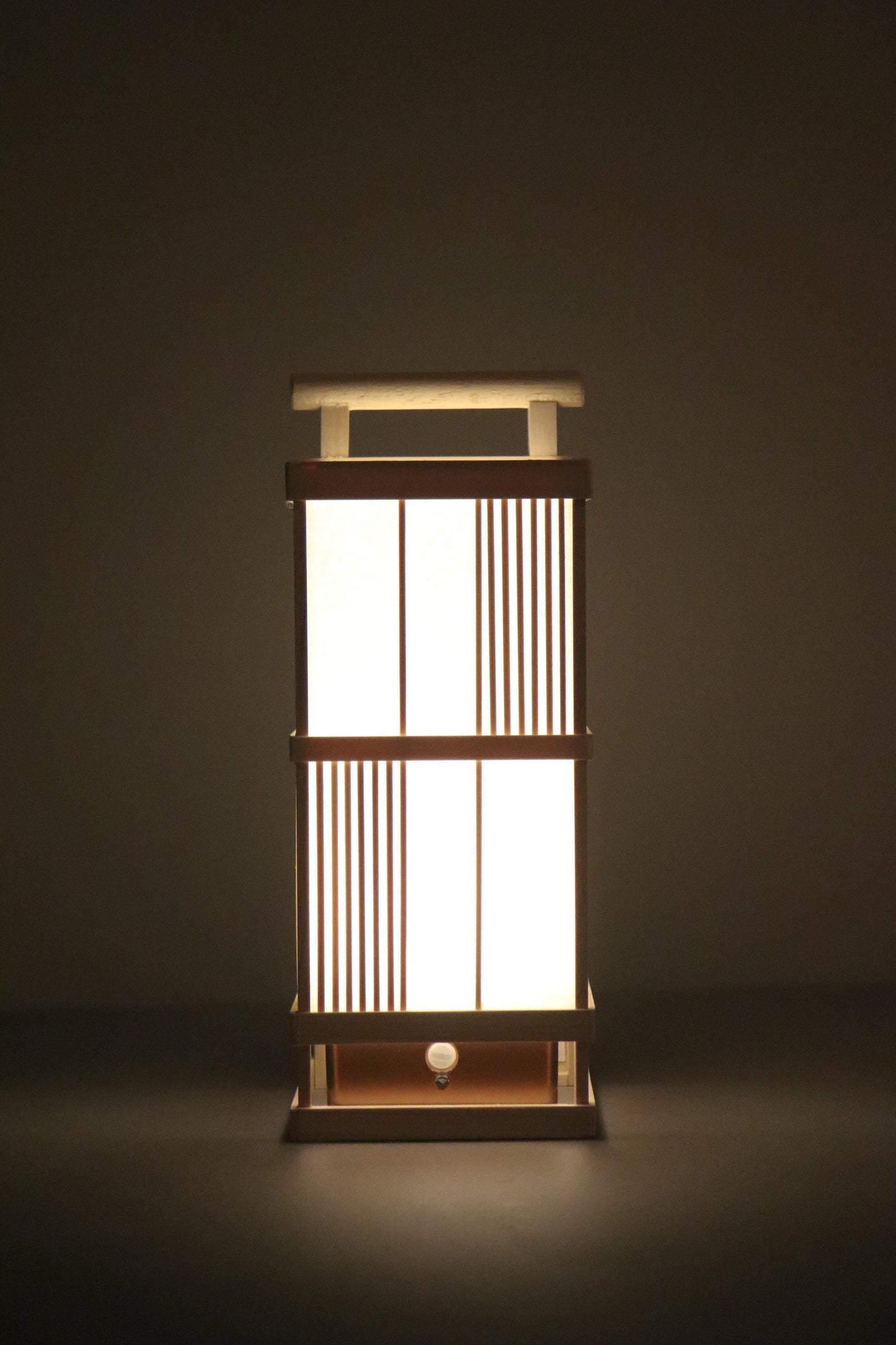 Japanese Hinoki and Washi Lantern Lamp, Motion Sensor LED, Cordless Bedside Light, Vertical Lattice, Made in Japan
