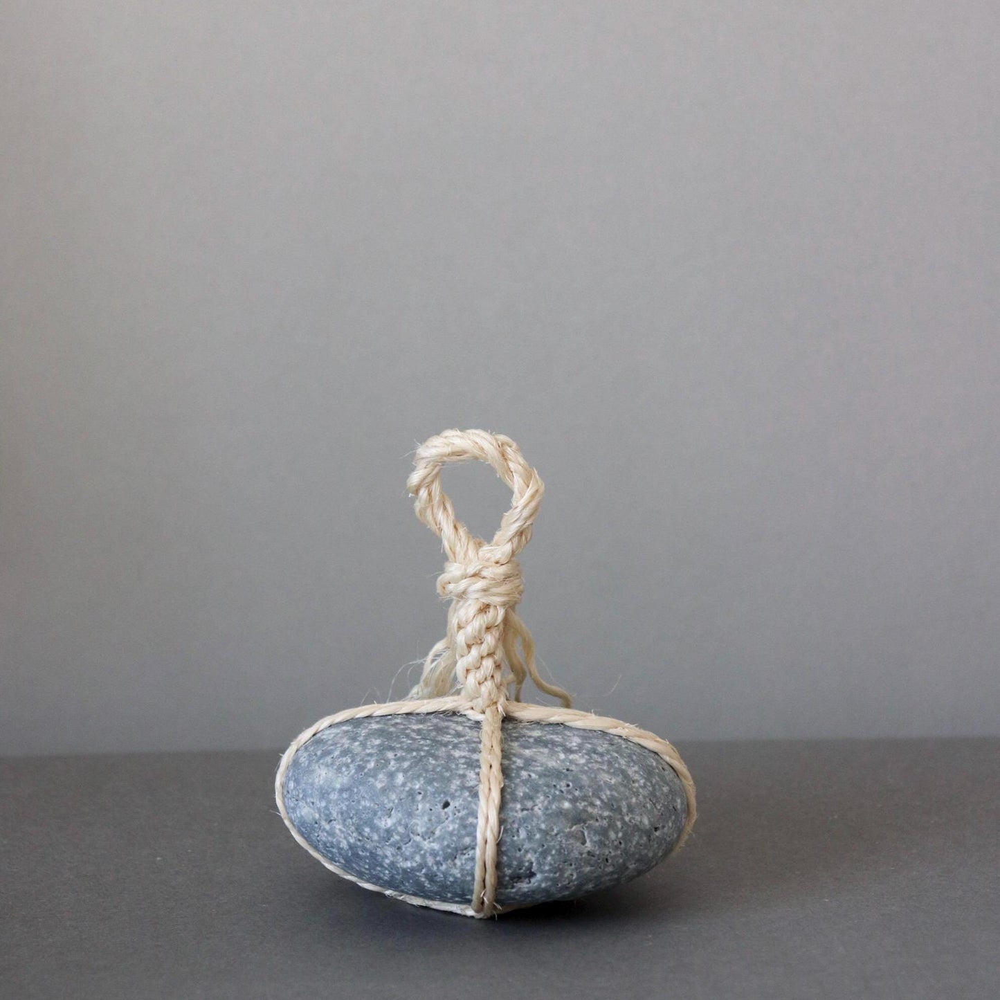 Japanese Sekimori Stone with Sisal Rope | Niigata Natural Stone Garden Marker | Wabi Sabi Entryway Decor