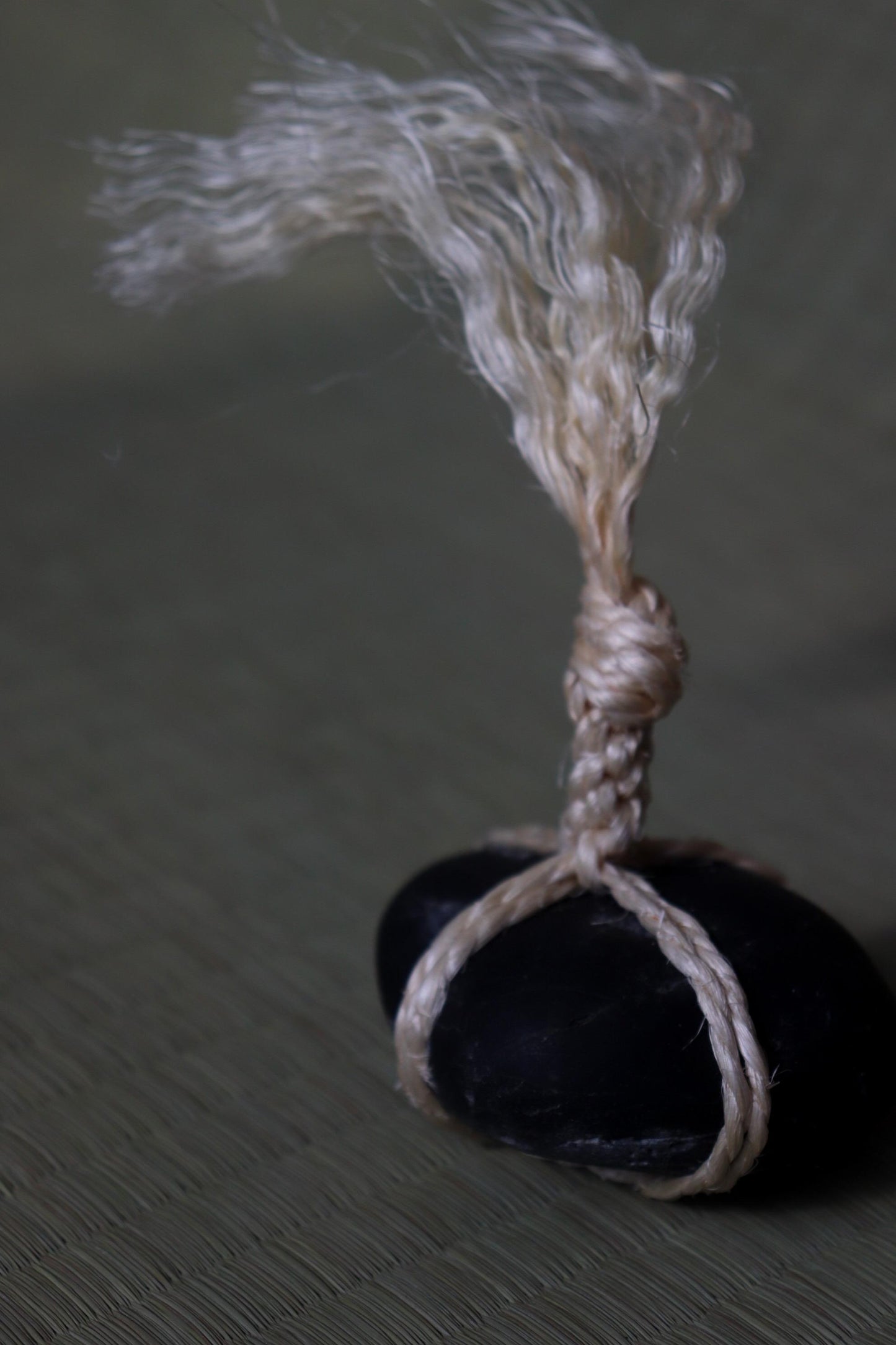Japanese Sekimori Stone | Nachiguro Stone with Sisal Rope | Zen Garden Decor | Wabi Sabi Object | Handmade in Japan
