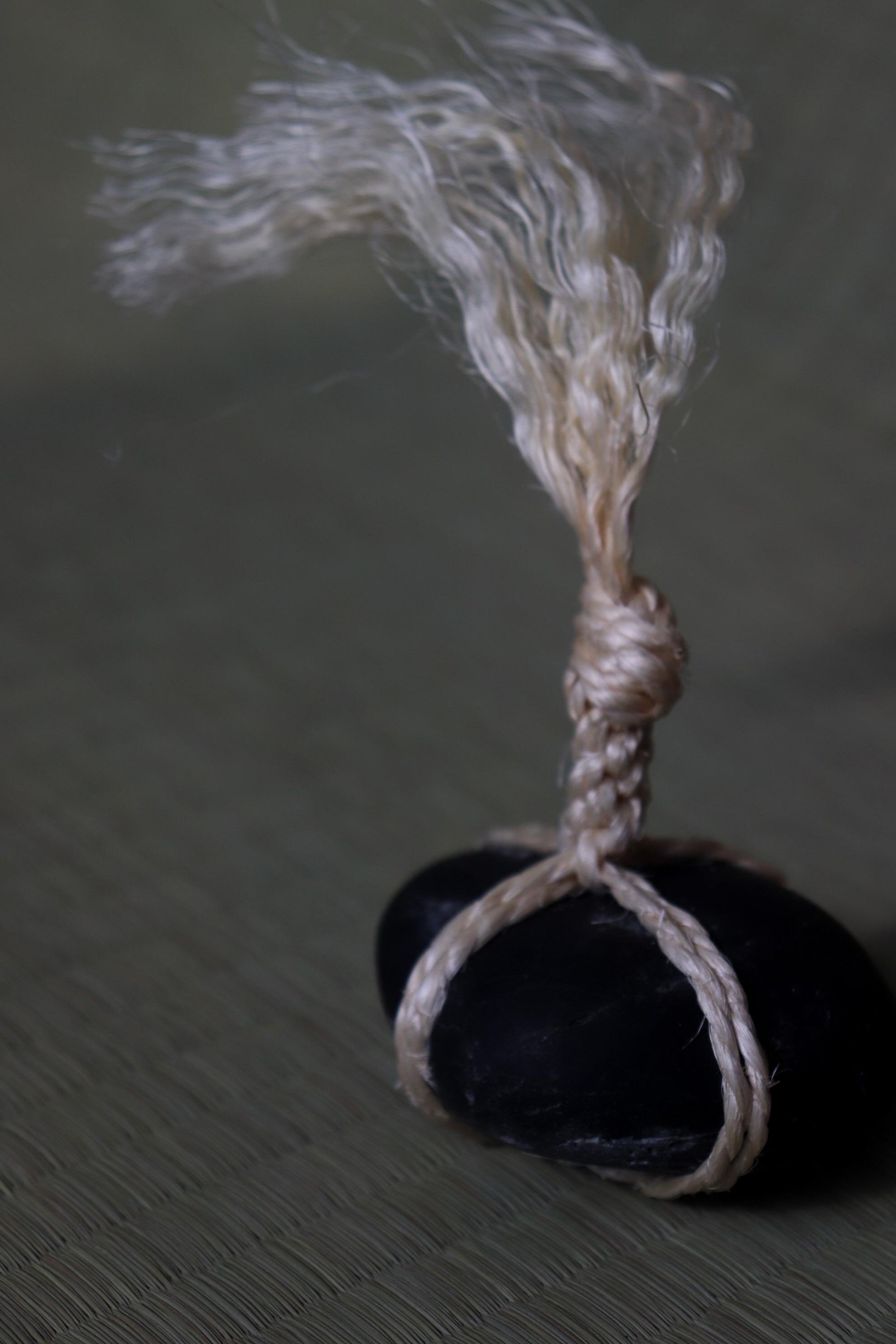 Japanese Sekimori Stone | Nachiguro Stone with Sisal Rope | Zen Garden Decor | Wabi Sabi Object | Handmade in Japan