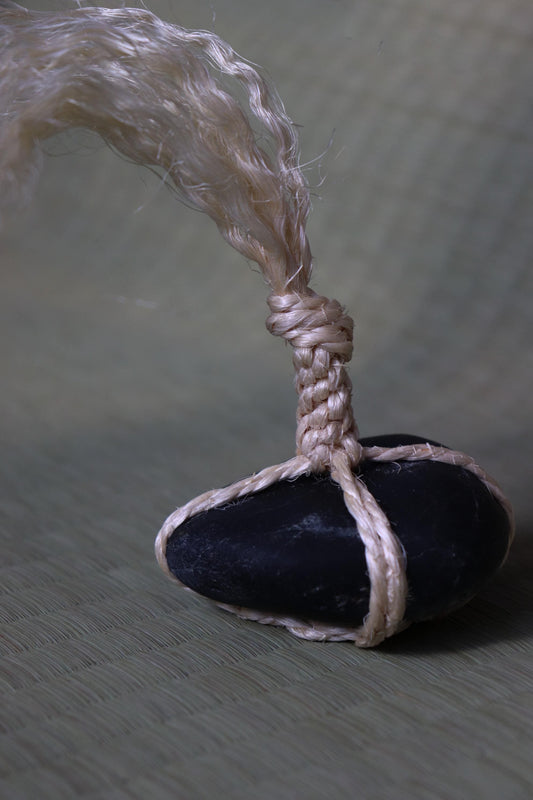 Japanese Sekimori Stone | Nachiguro Stone with Sisal Rope | Zen Garden Decor | Wabi Sabi Object | Handmade in Japan