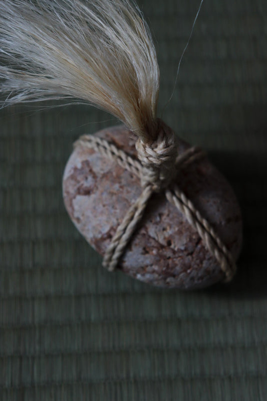 Japanese Sekimori Stone | Niigata Natural Stone with Seima Hemp | Handmade Boundary Stone | Wabi Sabi Decor | Made in Japan