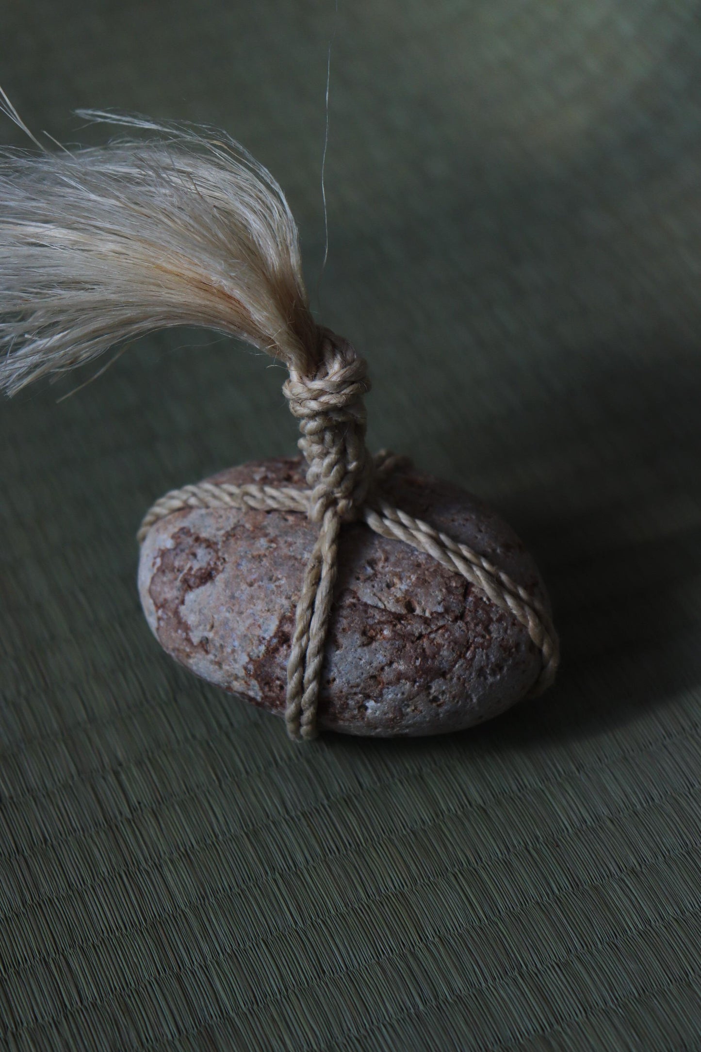 Japanese Sekimori Stone | Niigata Natural Stone with Seima Hemp | Handmade Boundary Stone | Wabi Sabi Decor | Made in Japan
