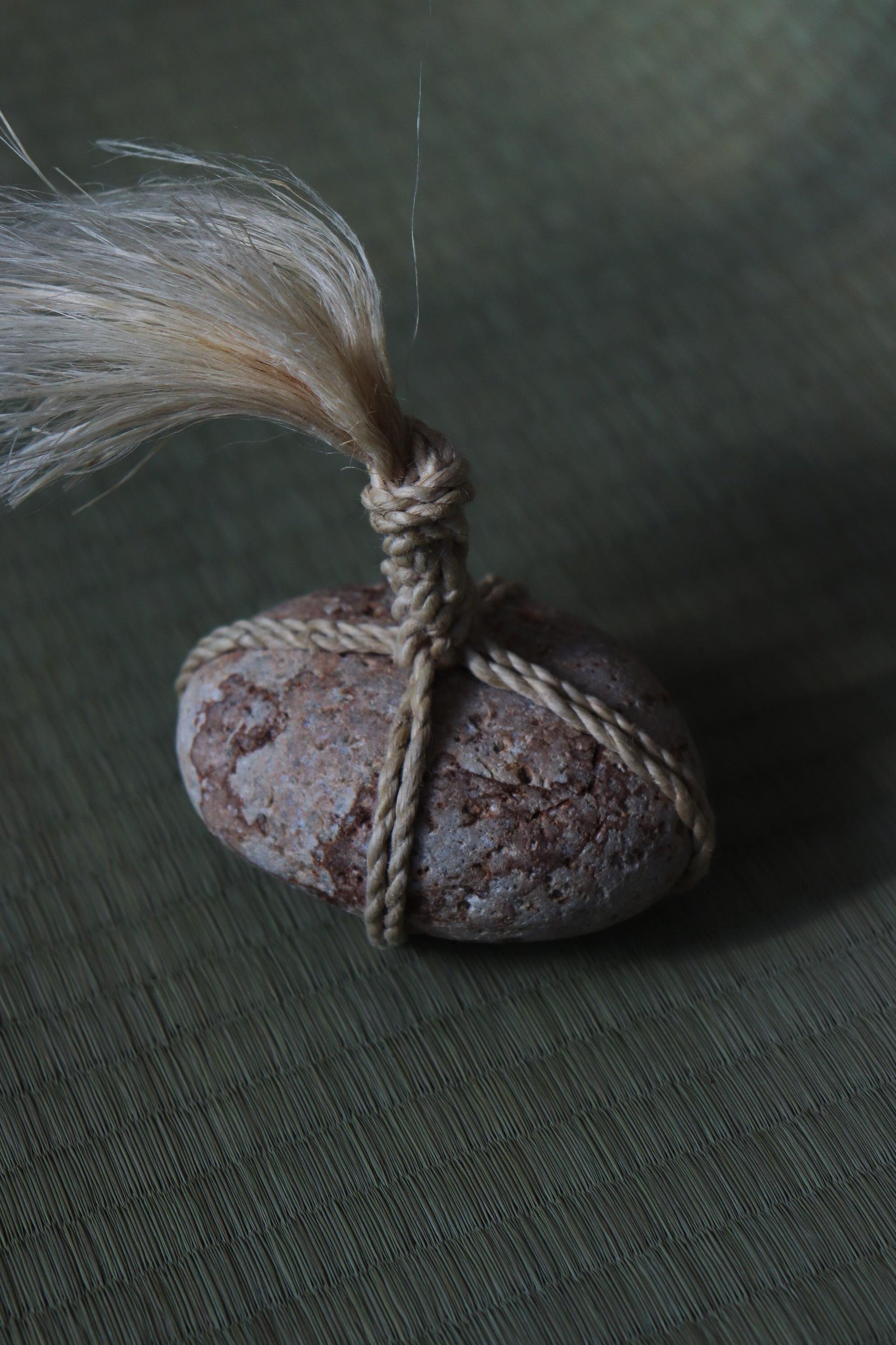 Japanese Sekimori Stone | Niigata Natural Stone with Seima Hemp | Handmade Boundary Stone | Wabi Sabi Decor | Made in Japan