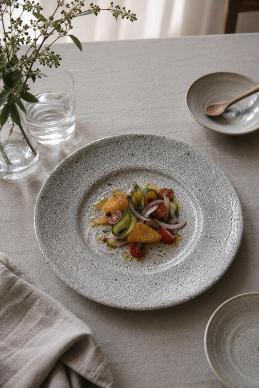 One of a Kind Handmade Japanese Rim Plate | Hyouzan Kiln | Artisan Mino Ware Ceramic Plate | Made in Japan