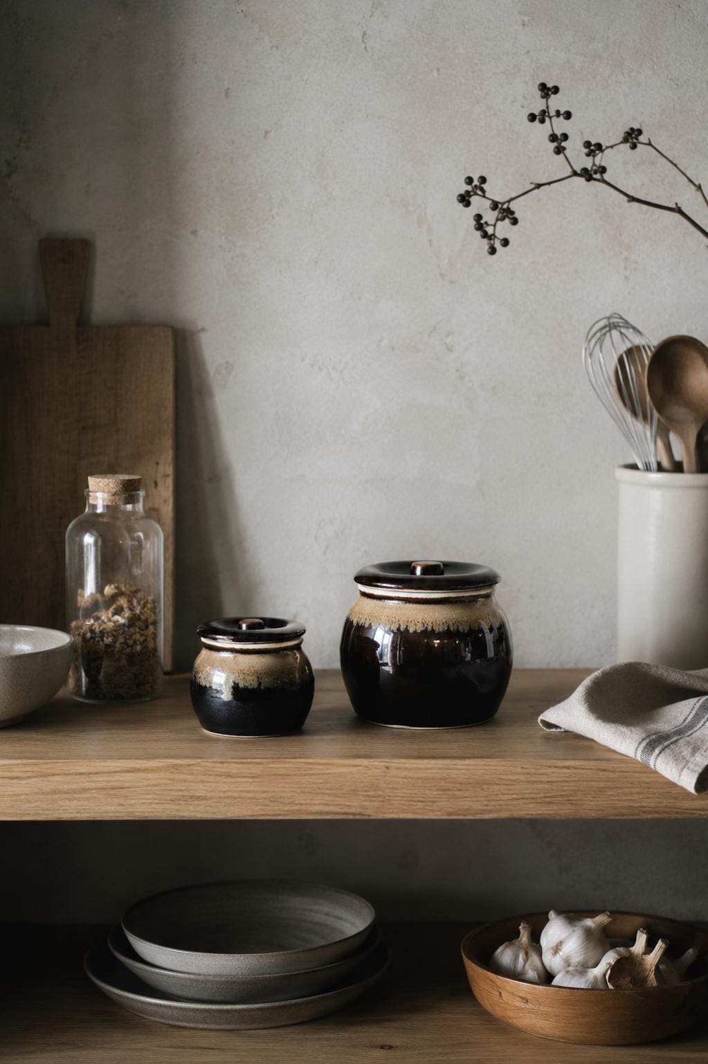 Japanese Mino Ware Lidded Storage Jar | Ceramic Miso Crock | Garlic Keeper | Pickle Jar | Kitchen Canister | Made in Japan