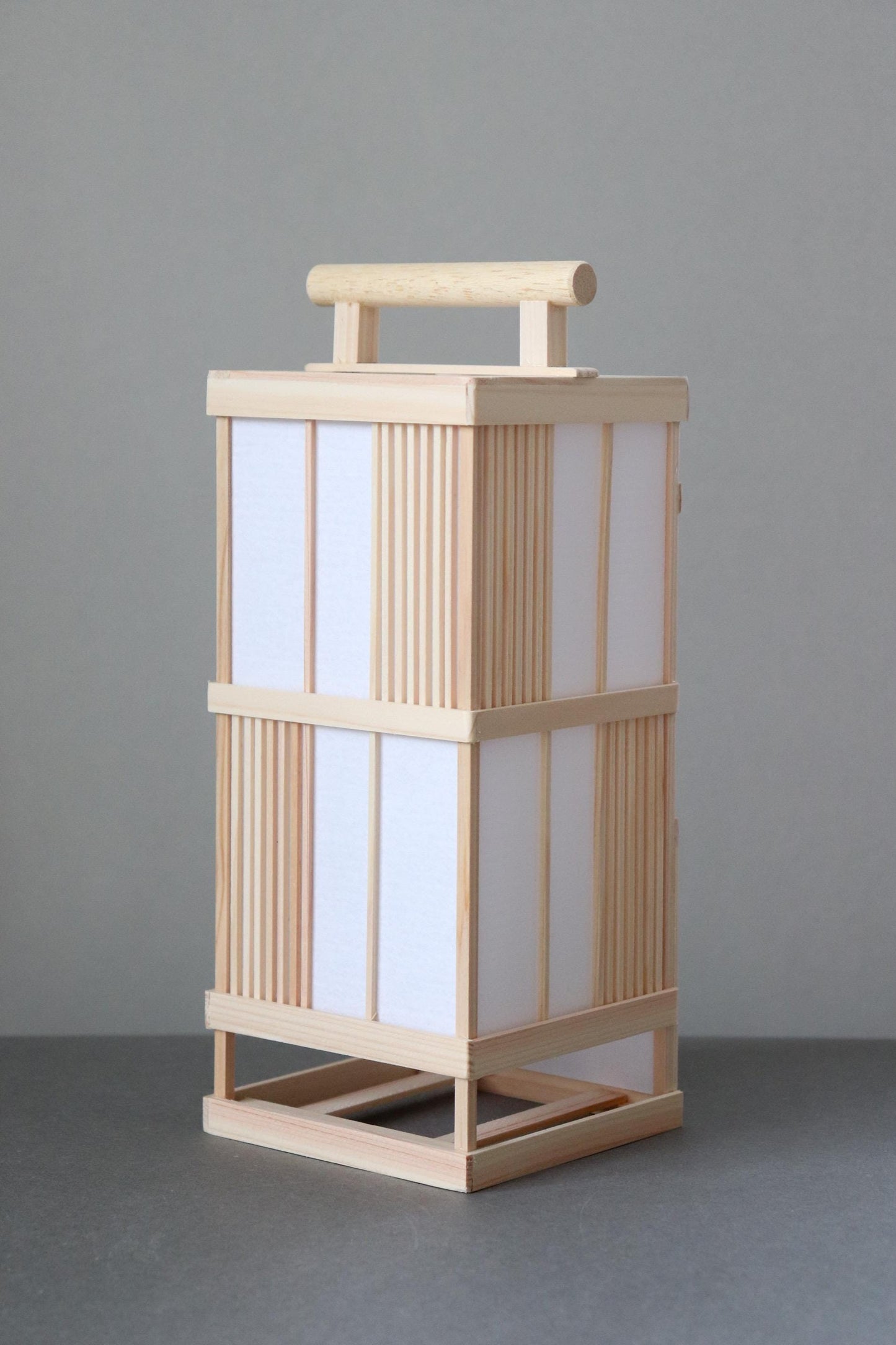 Japanese Hinoki and Washi Lantern Lamp, Motion Sensor LED, Cordless Bedside Light, Vertical Lattice, Made in Japan