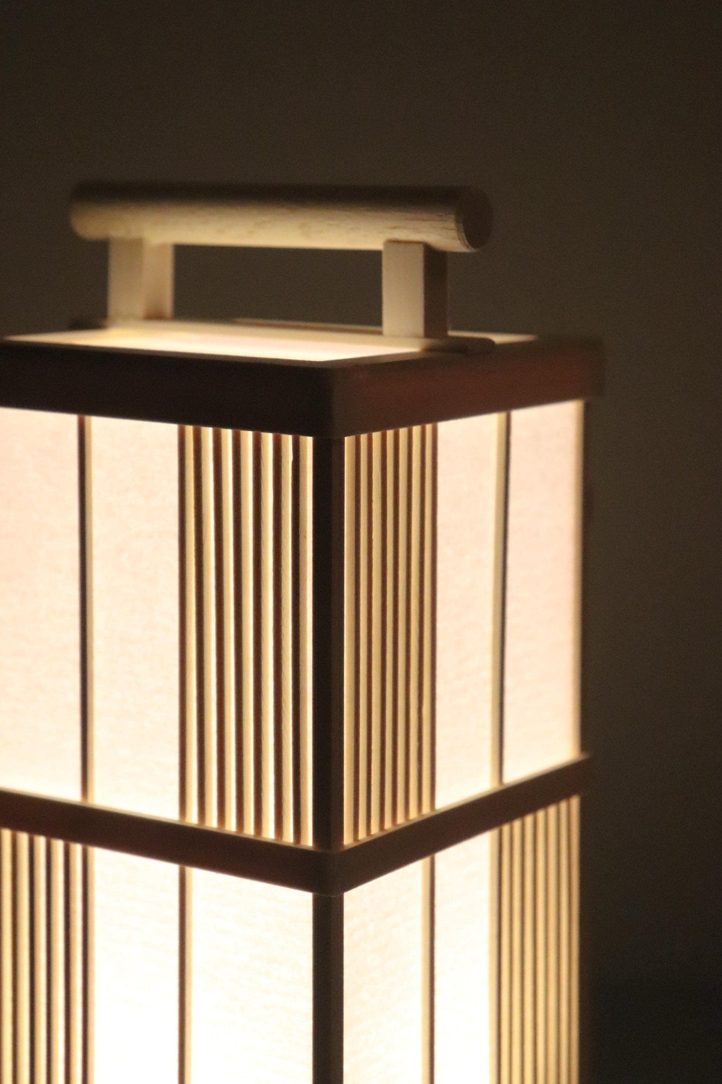 Japanese Hinoki and Washi Lantern Lamp, Motion Sensor LED, Cordless Bedside Light, Vertical Lattice, Made in Japan