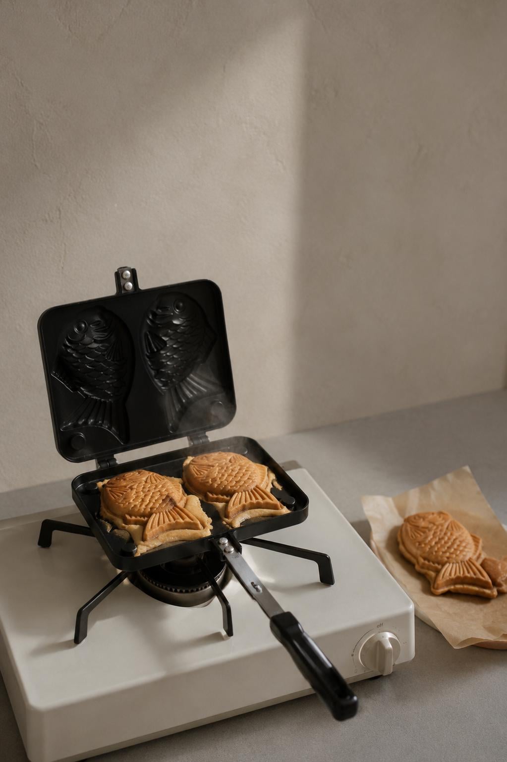 Japanese Taiyaki Pan for Gas Stove, Double Fish-Shaped Cake Maker, Nonstick Aluminum Mold, Japanese Street Food Cooking Tool