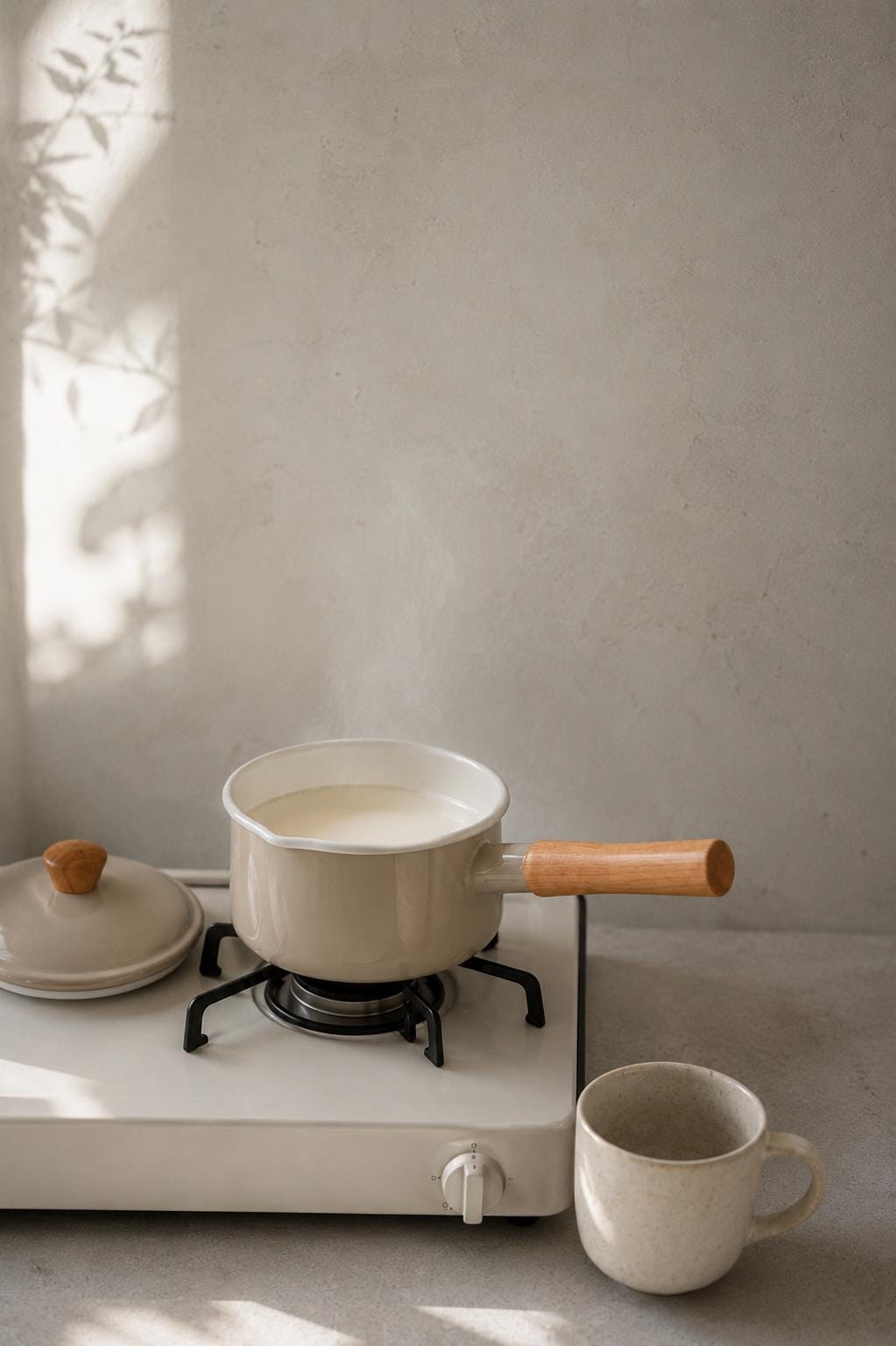 Noda Horo Couleur Enamel Saucepan 14cm, Japanese Enamel Pot with Lid, IH Compatible, Wooden Handle, Made in Japan
