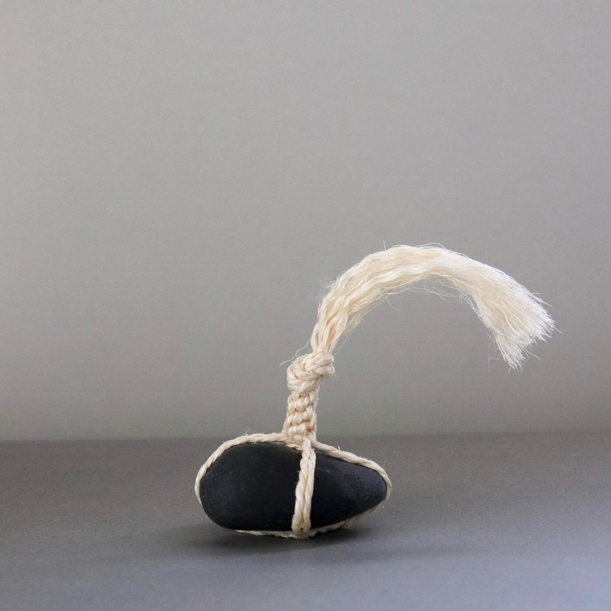 Japanese Sekimori Stone | Nachiguro Stone with Sisal Rope | Zen Garden Decor | Wabi Sabi Object | Handmade in Japan