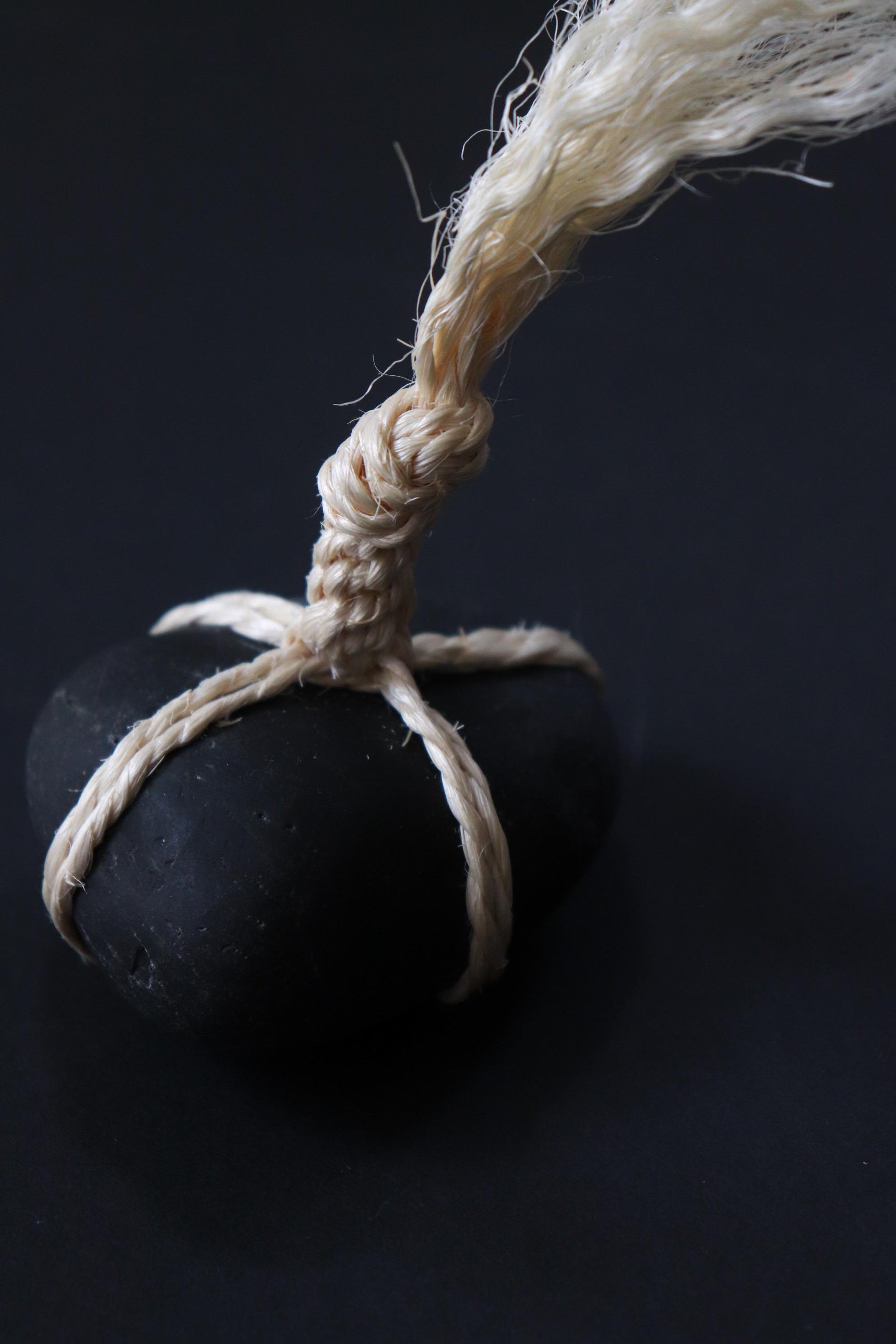 Japanese Sekimori Stone | Nachiguro Stone with Sisal Rope | Zen Garden Decor | Wabi Sabi Object | Handmade in Japan