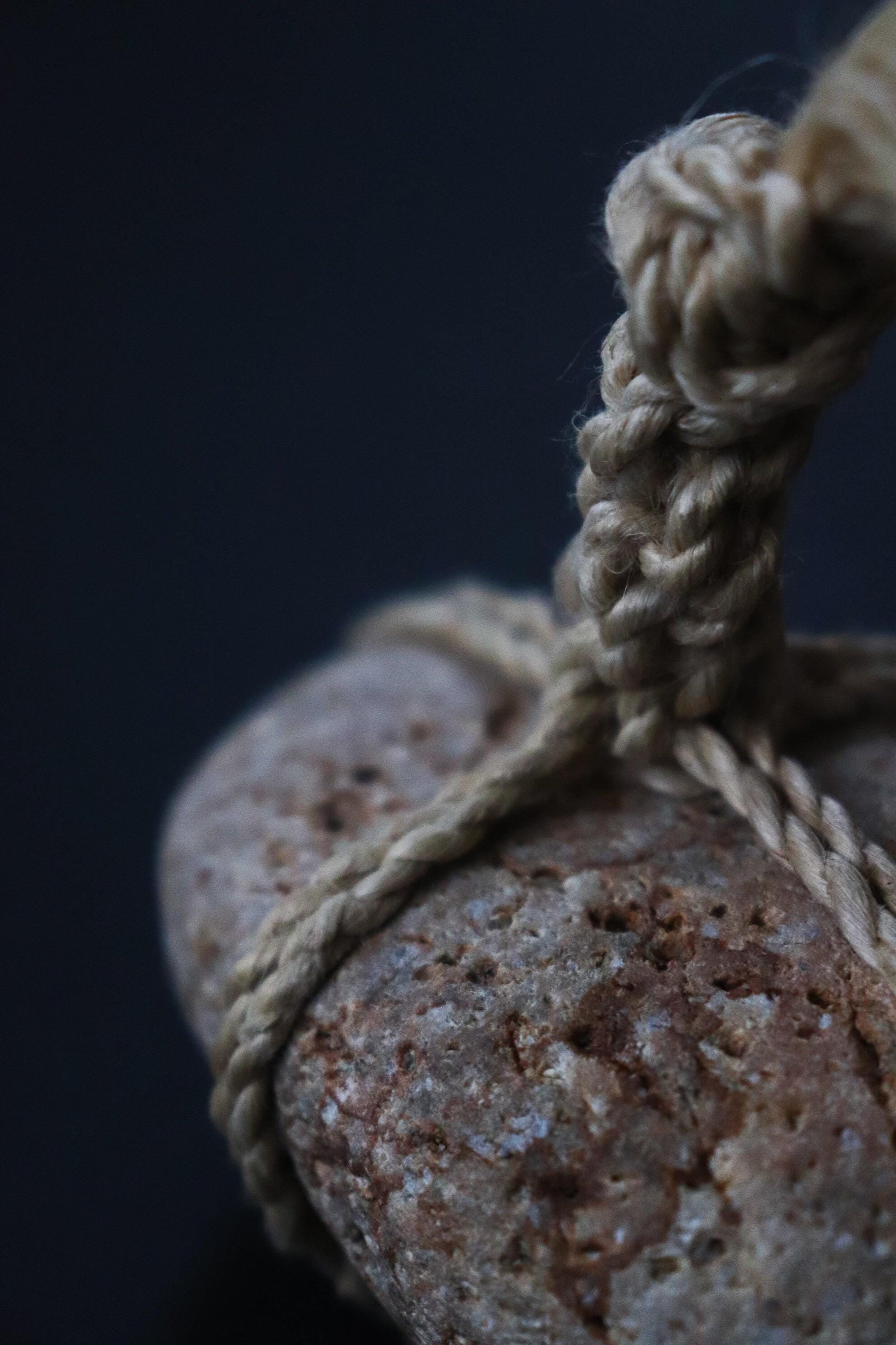 Japanese Sekimori Stone | Niigata Natural Stone with Seima Hemp | Handmade Boundary Stone | Wabi Sabi Decor | Made in Japan
