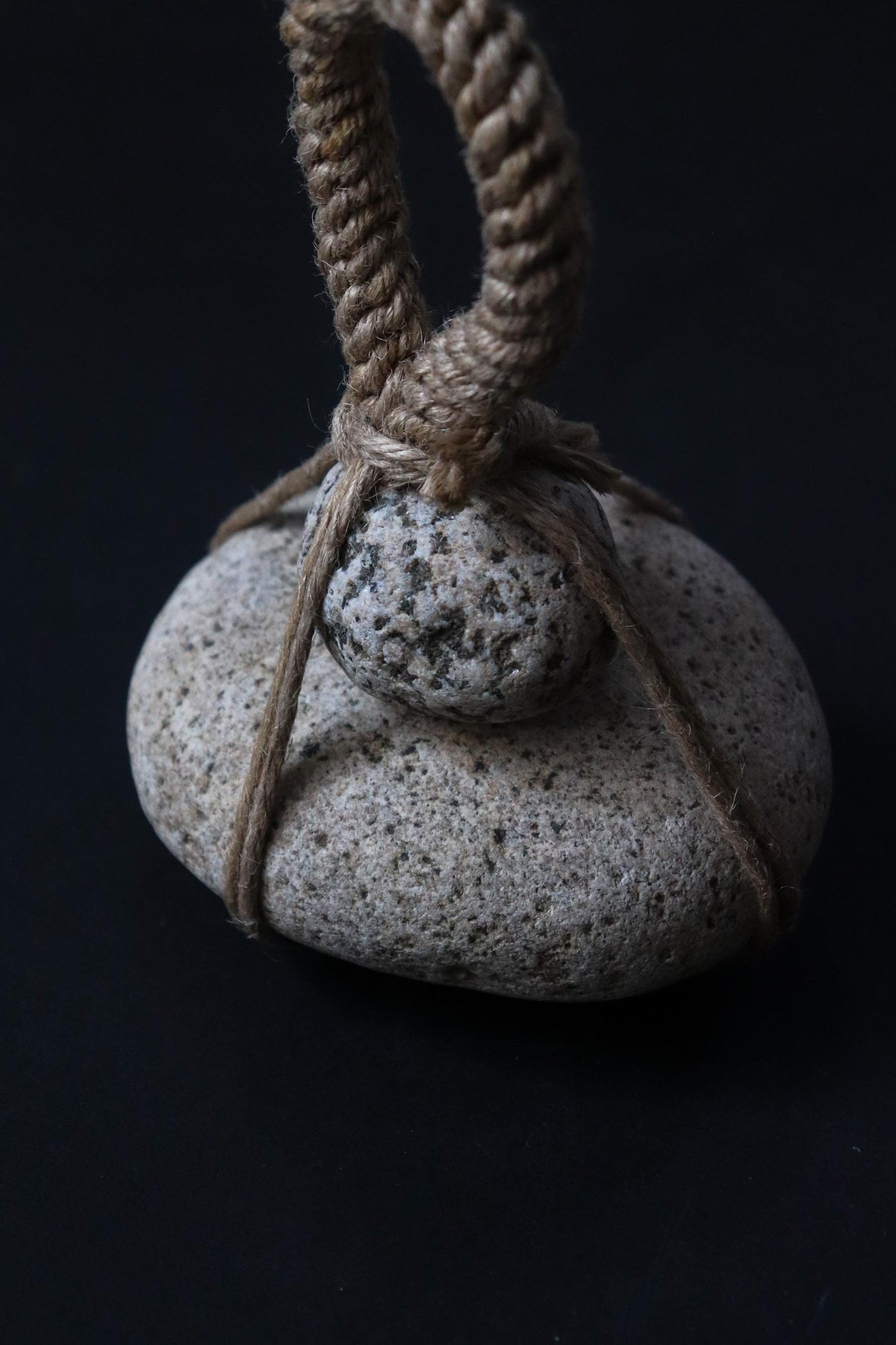 Japanese Two-Tier Sekimori Ishi | Natural Niigata Stone | Hemp Cord | Tea Garden Marker | Wabi Sabi Decor | One of a Kind