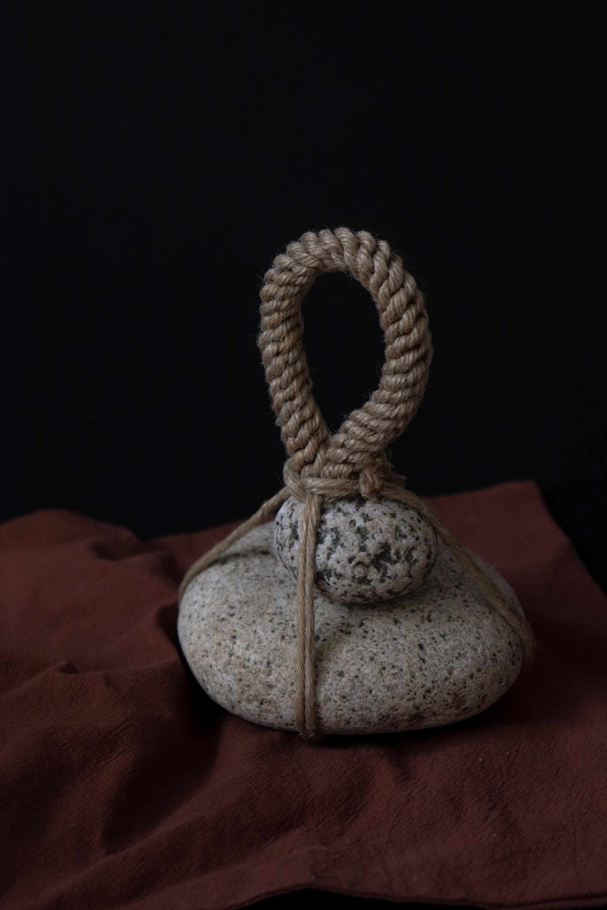 Japanese Two-Tier Sekimori Ishi | Natural Niigata Stone | Hemp Cord | Tea Garden Marker | Wabi Sabi Decor | One of a Kind