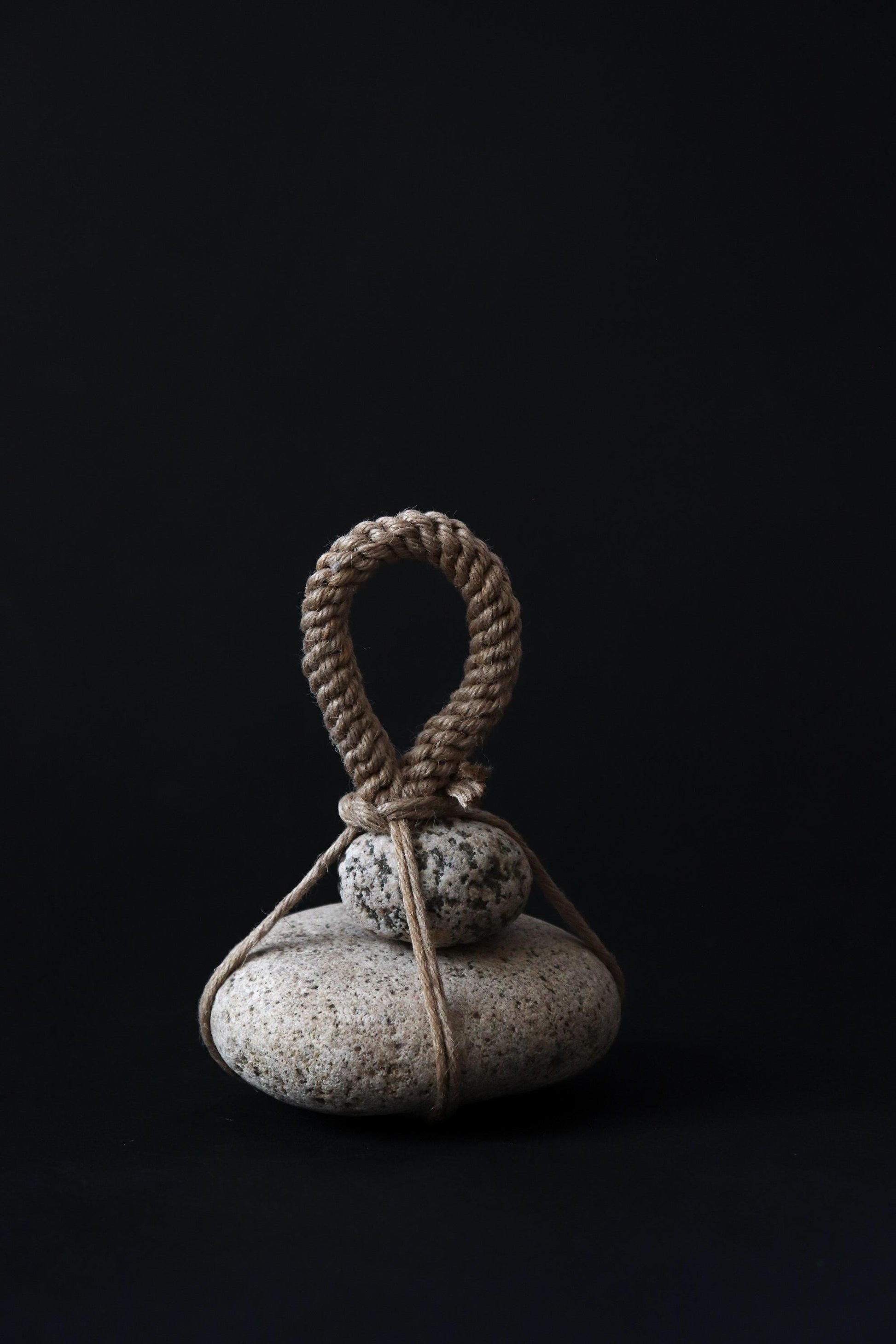 Japanese Two-Tier Sekimori Ishi | Natural Niigata Stone | Hemp Cord | Tea Garden Marker | Wabi Sabi Decor | One of a Kind