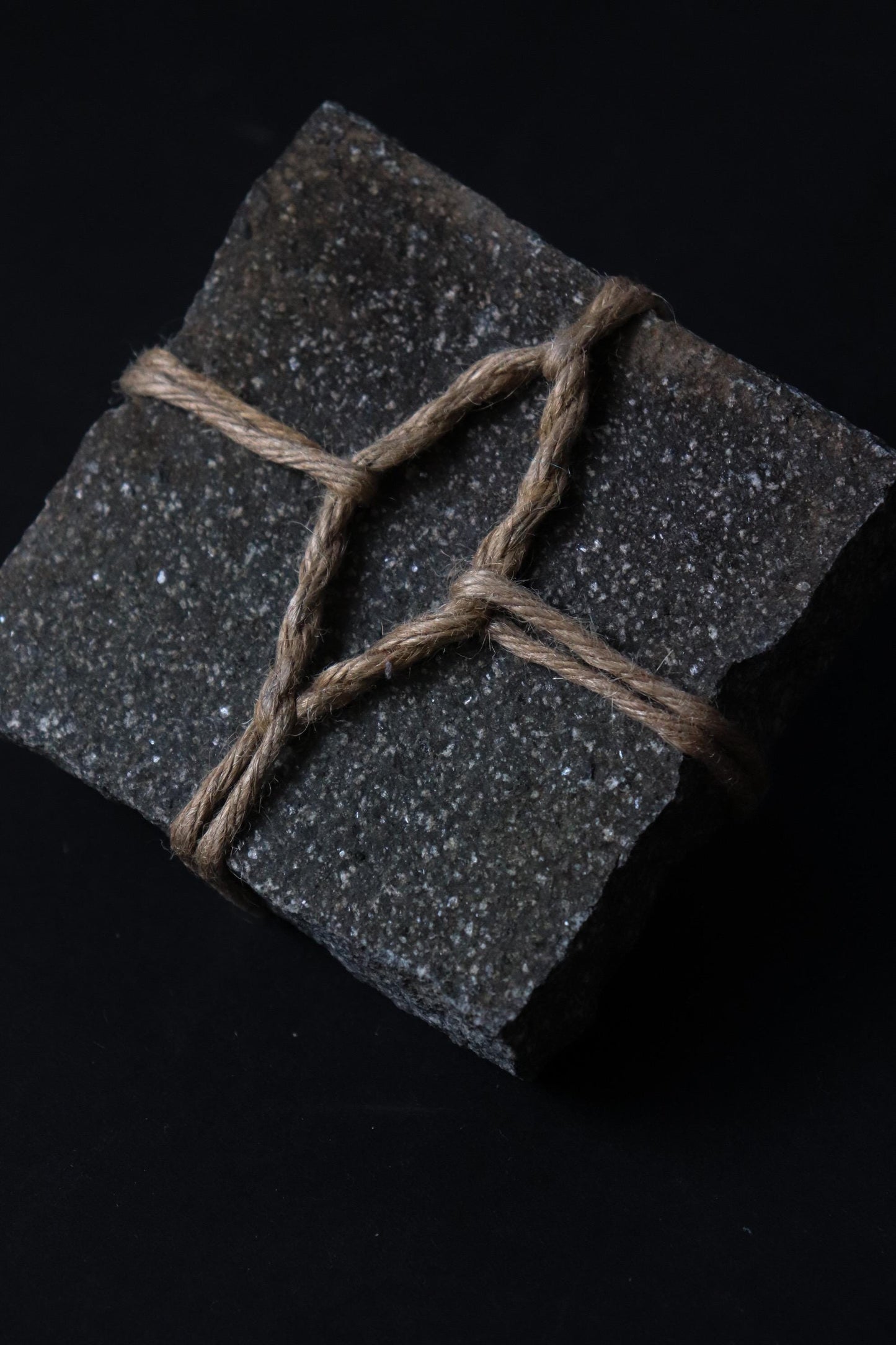 Japanese Sekimori Ishi | Square Niigata Stone with Hemp Cord | Traditional Tea Garden Marker | Wabi Sabi Decor | One of a Kind