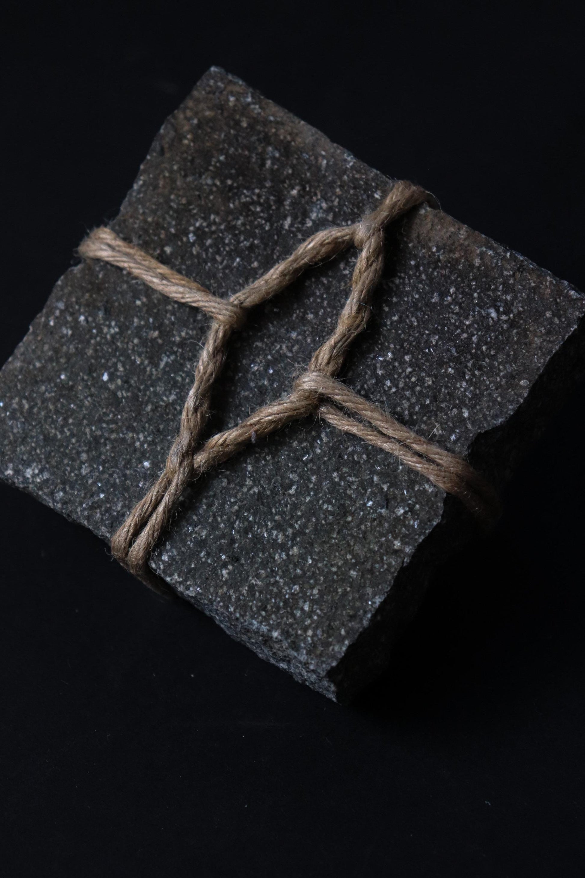 Japanese Sekimori Ishi | Square Niigata Stone with Hemp Cord | Traditional Tea Garden Marker | Wabi Sabi Decor | One of a Kind